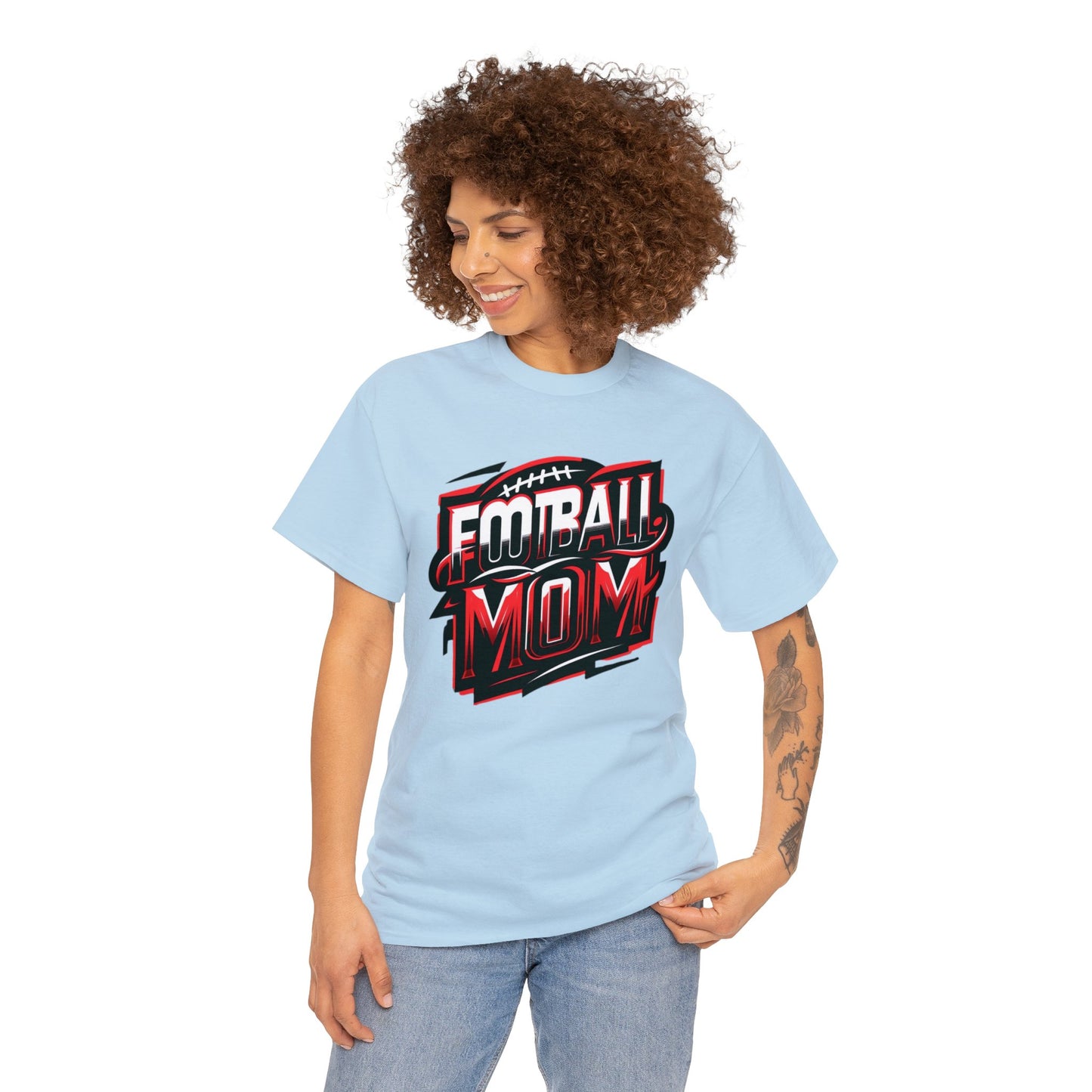 Football Mom Red White and Black Design Unisex Heavy Cotton Tee