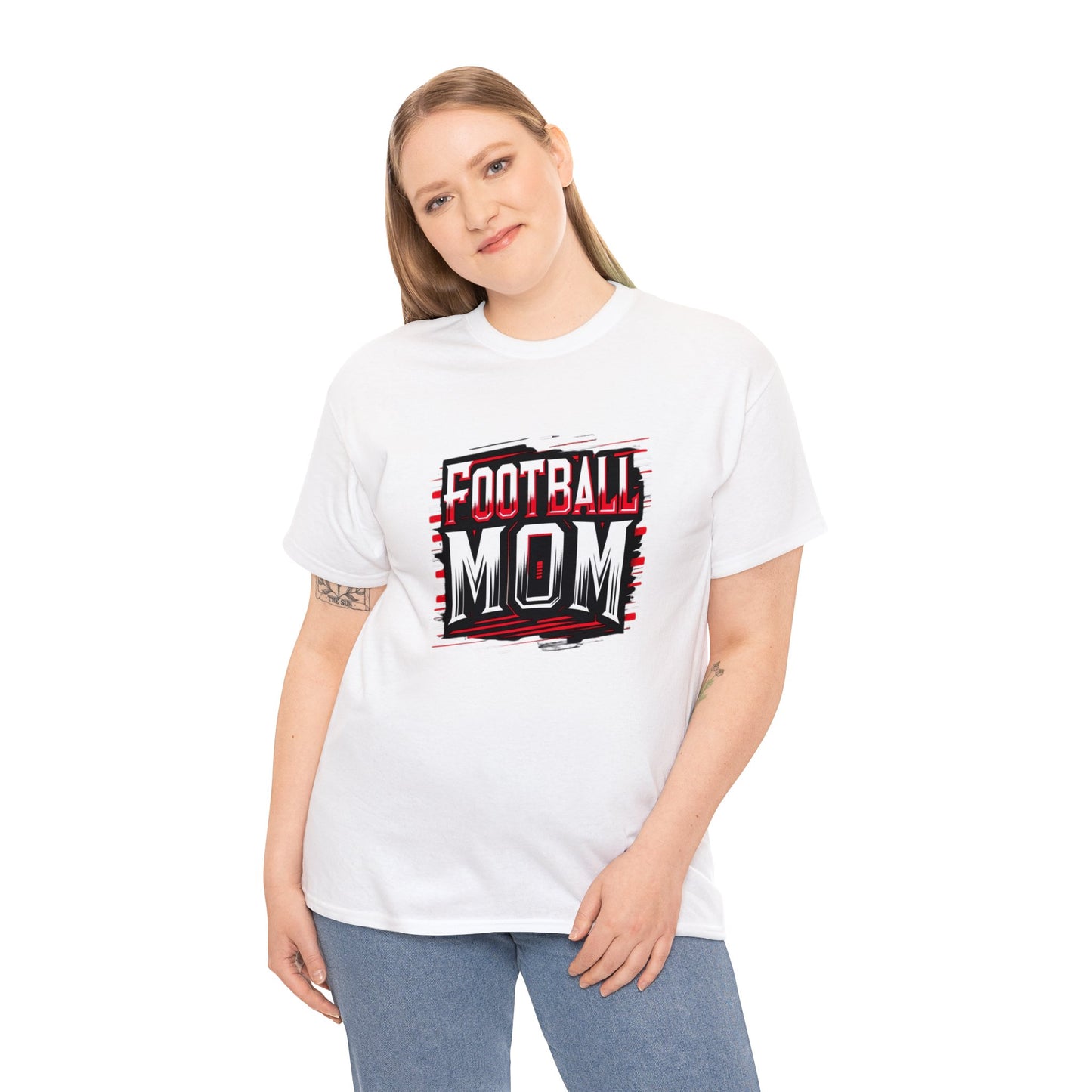 Football Mom Red and White Design Unisex Heavy Cotton Tee