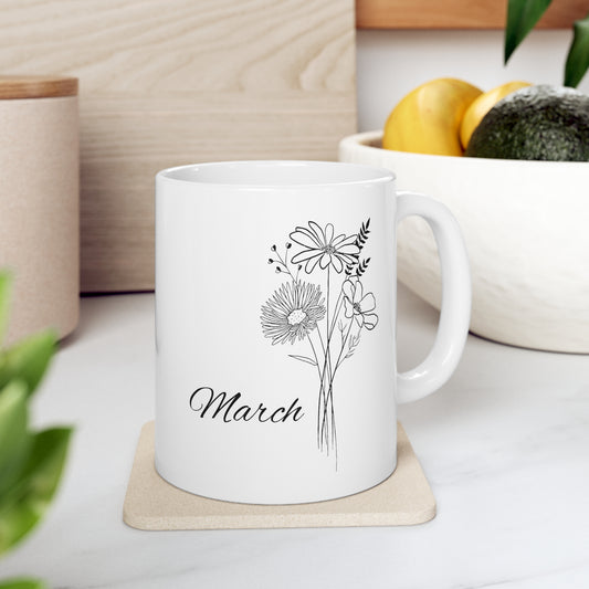 March Birth Month Flower Ceramic Coffee Mug