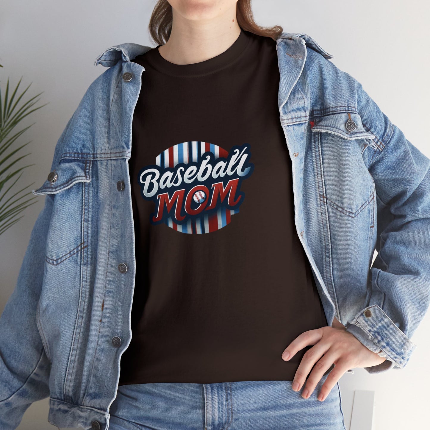 Baseball Mom Red and White Design Unisex Heavy Cotton Tee