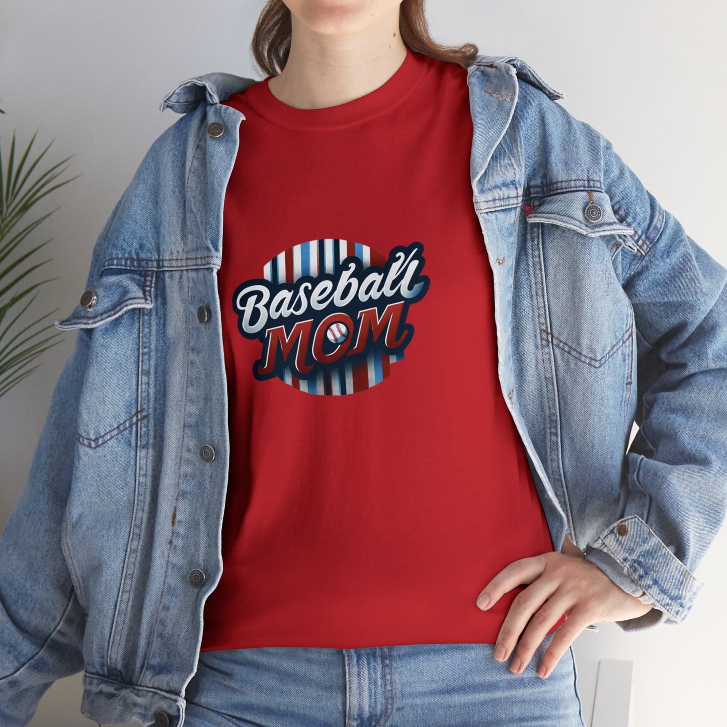 Baseball Mom Red and White Design Unisex Heavy Cotton Tee