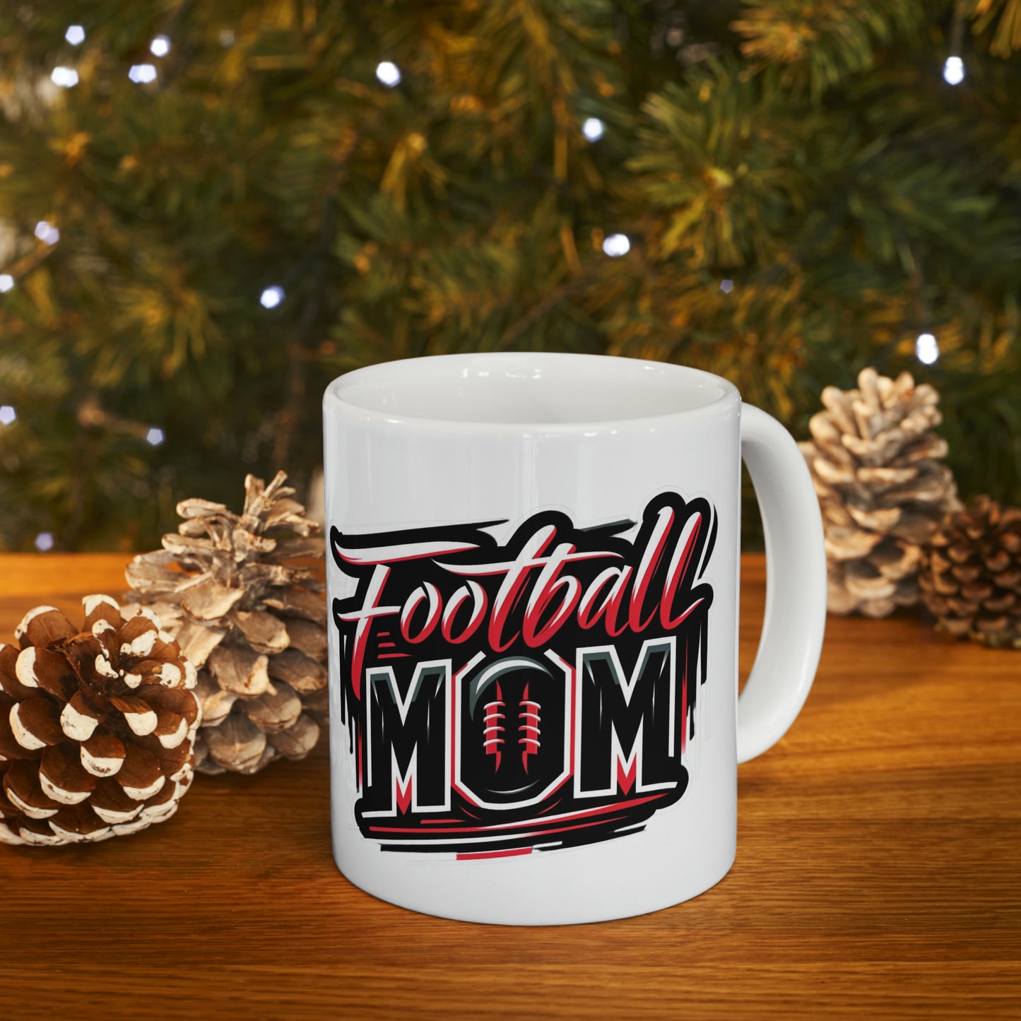 Football Mom Red and Black Design Ceramic Mug (11oz)