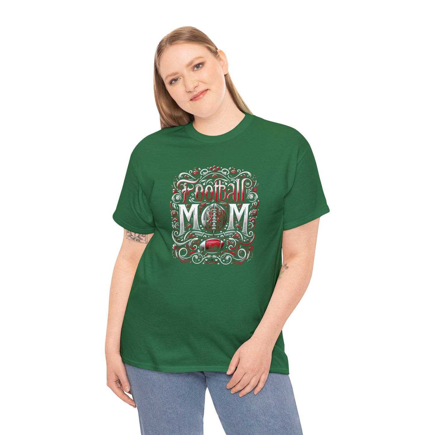 Football Mom Red and White Design Unisex Heavy Cotton Tee