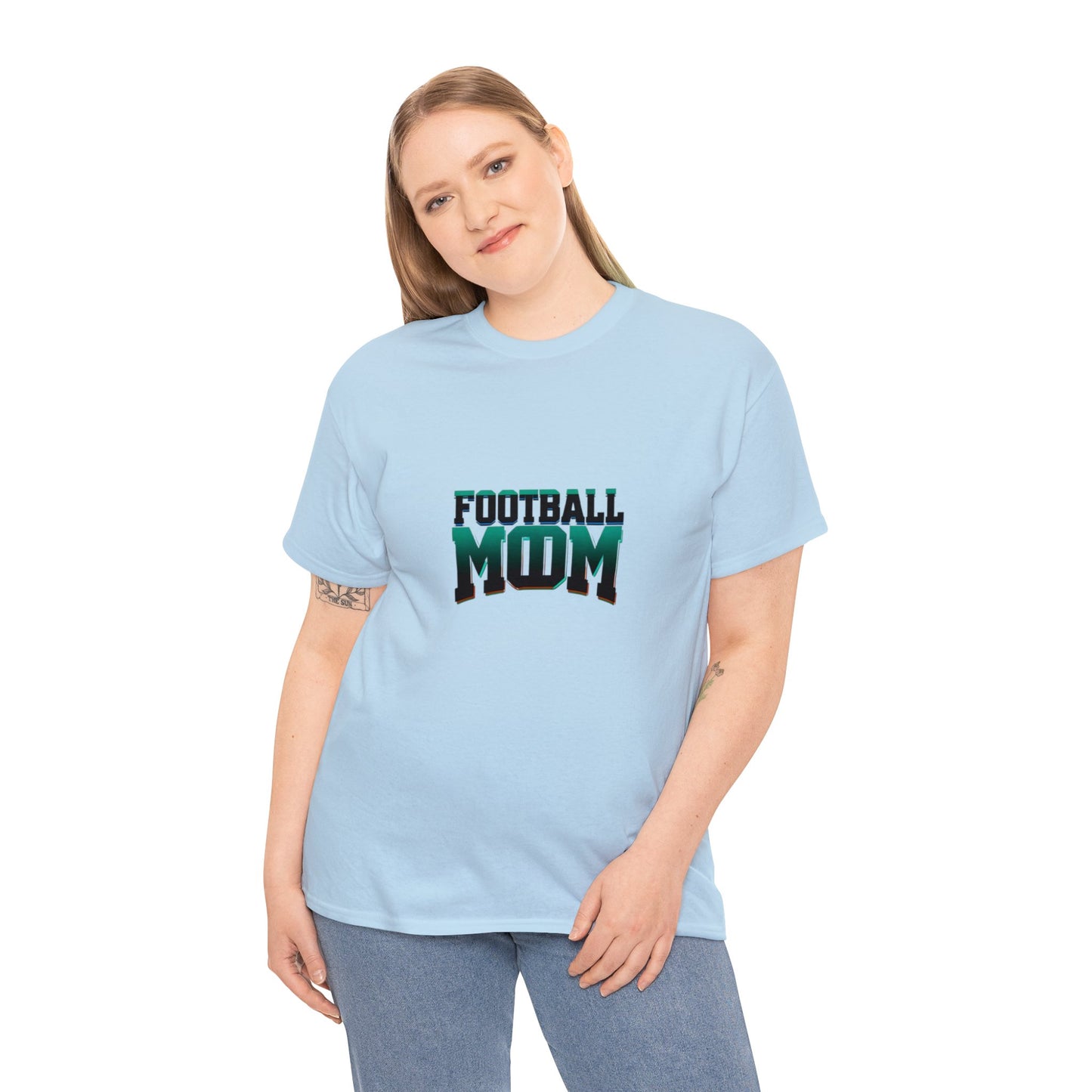 Football Mom Black and Green Design Unisex Heavy Cotton Tee