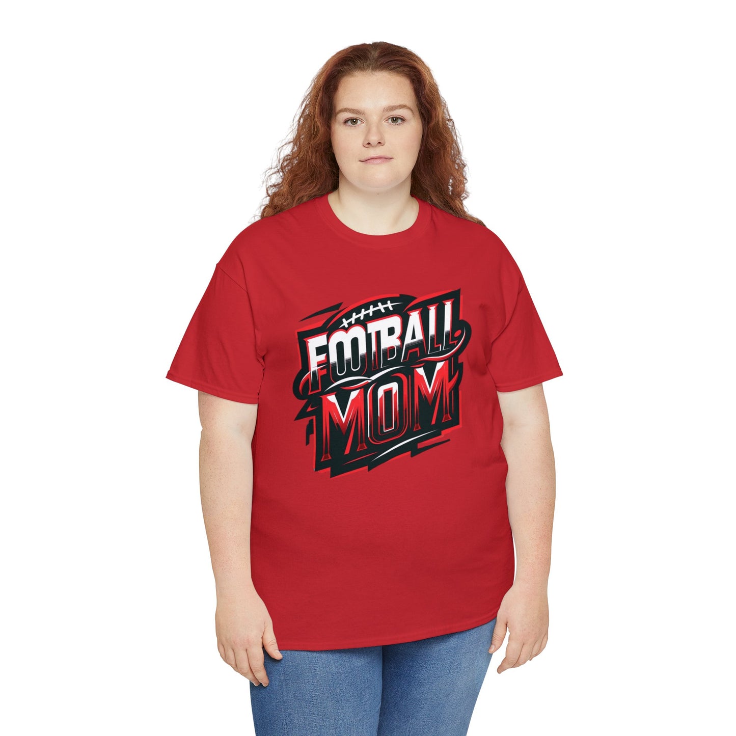 Football Mom Red White and Black Design Unisex Heavy Cotton Tee