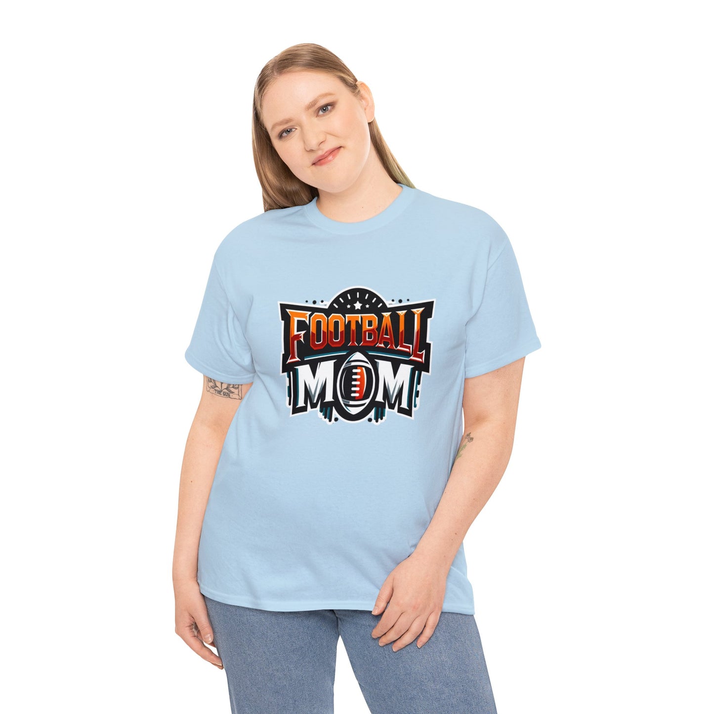 Football Mom Orange White and Red Design Unisex Heavy Cotton Tee