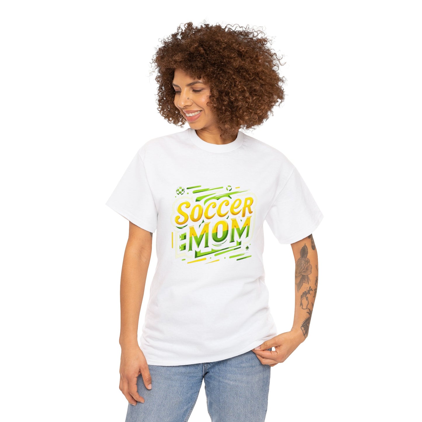 Soccer Mom Yellow and Green Design Unisex Heavy Cotton Tee