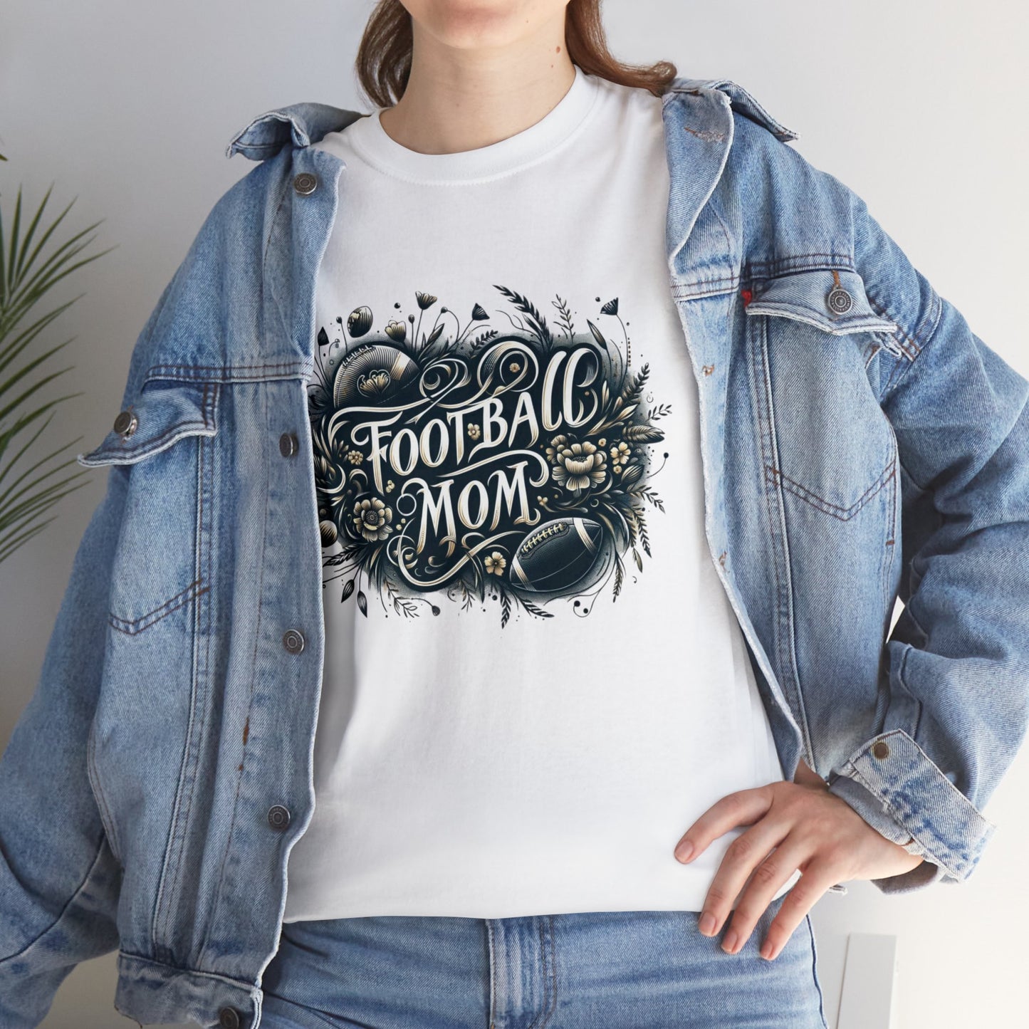 Football Mom Dark Green and White Design Unisex Heavy Cotton Tee