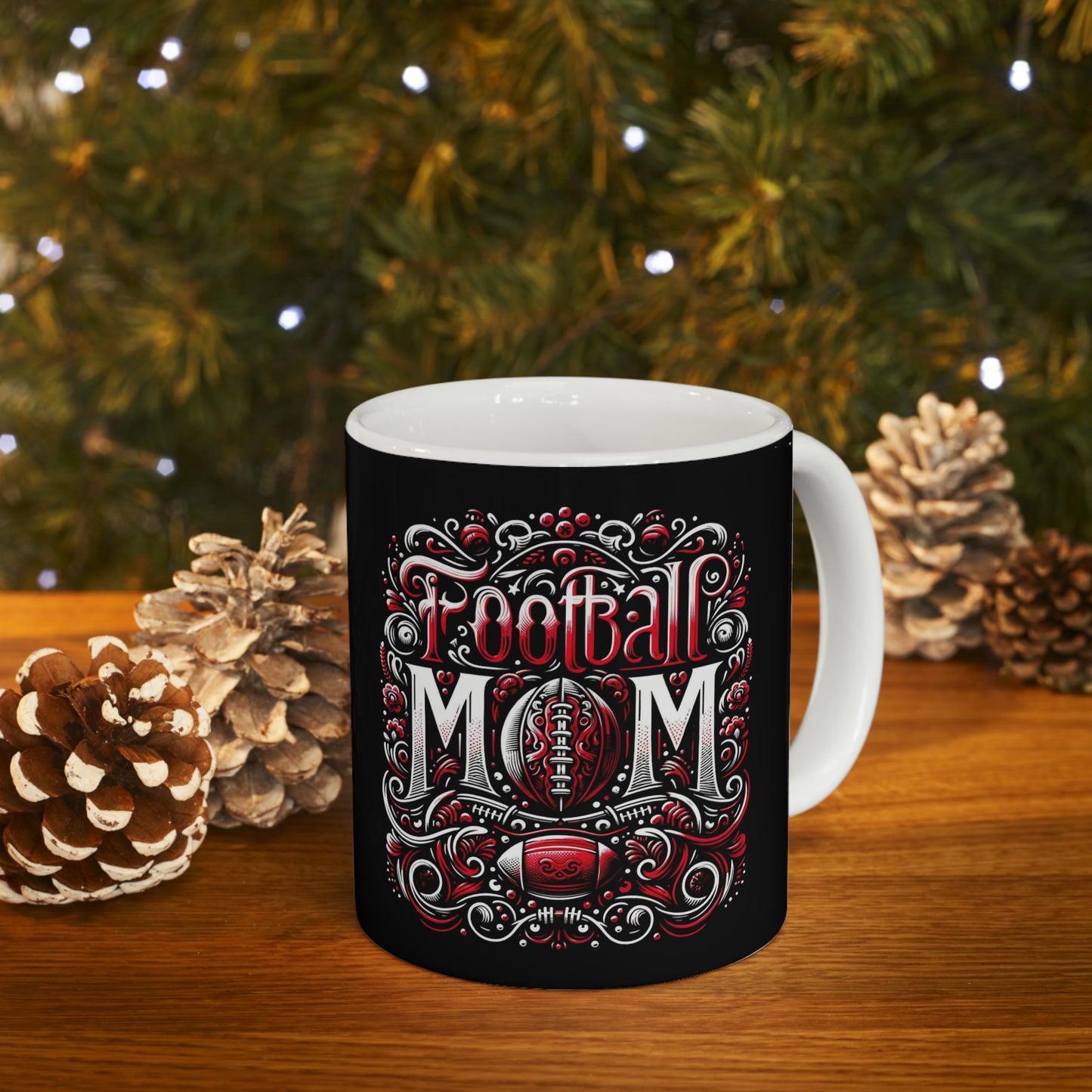 Football Mom Red White and Black Ceramic Mug (11oz)