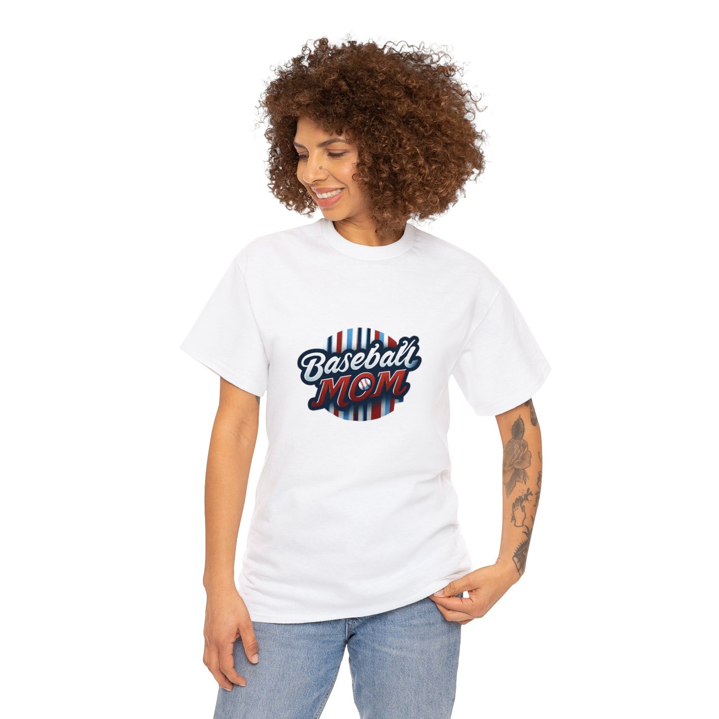 Baseball Mom Red and White Design Unisex Heavy Cotton Tee