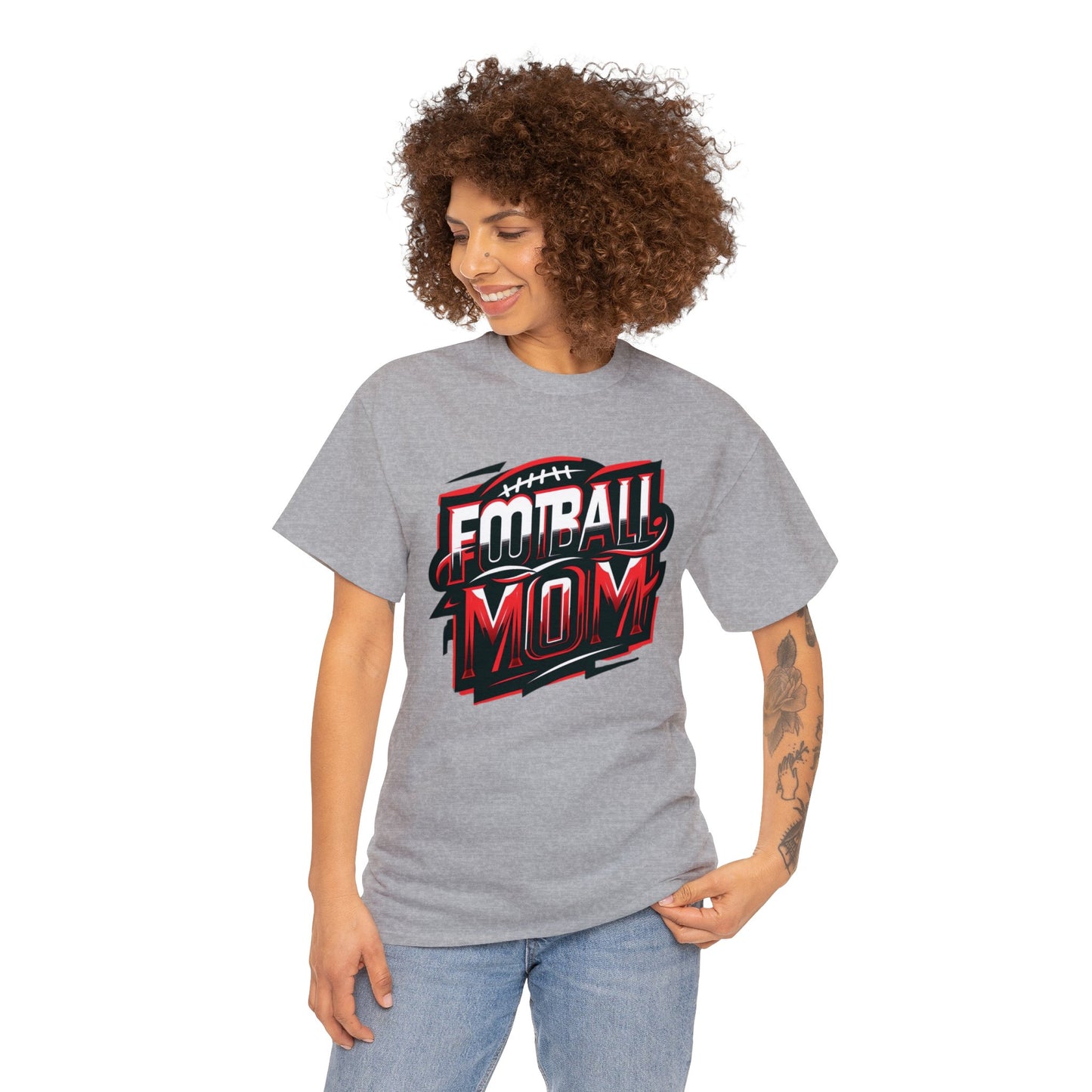 Football Mom Red White and Black Design Unisex Heavy Cotton Tee