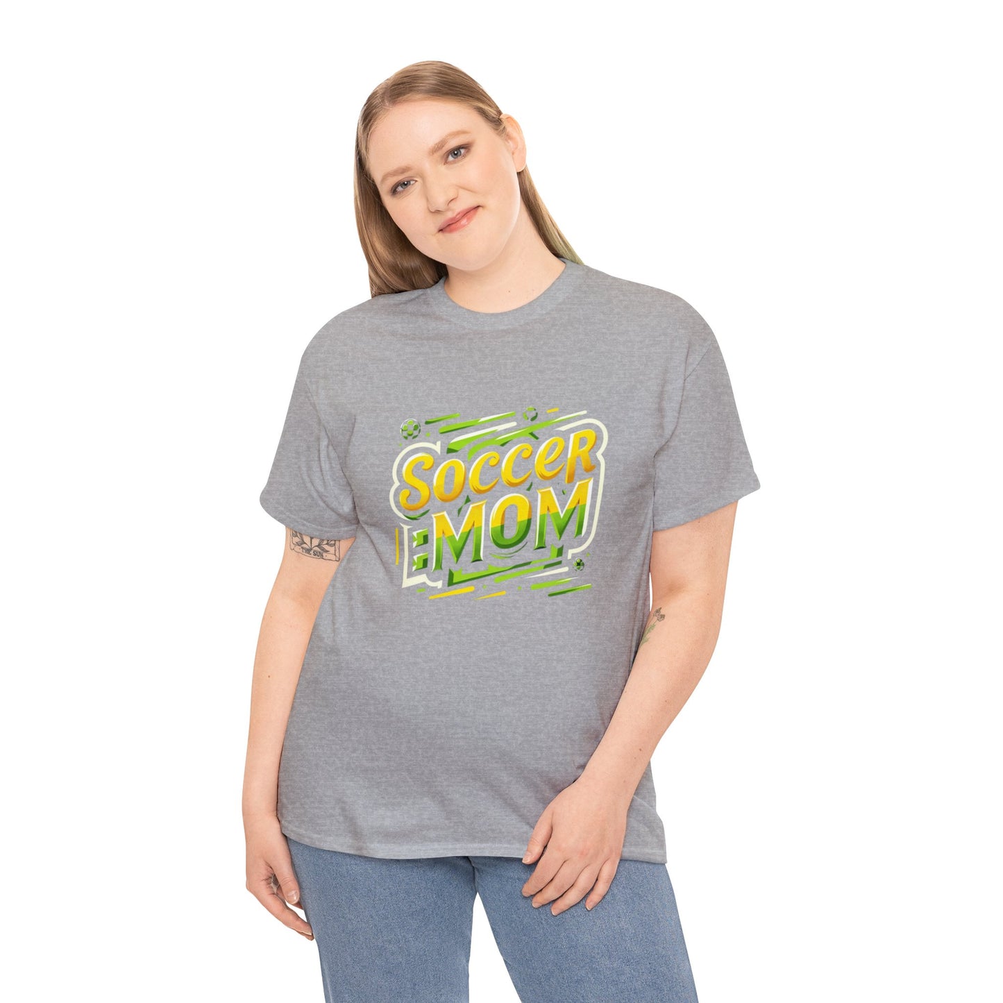 Soccer Mom Yellow and Green Design Unisex Heavy Cotton Tee