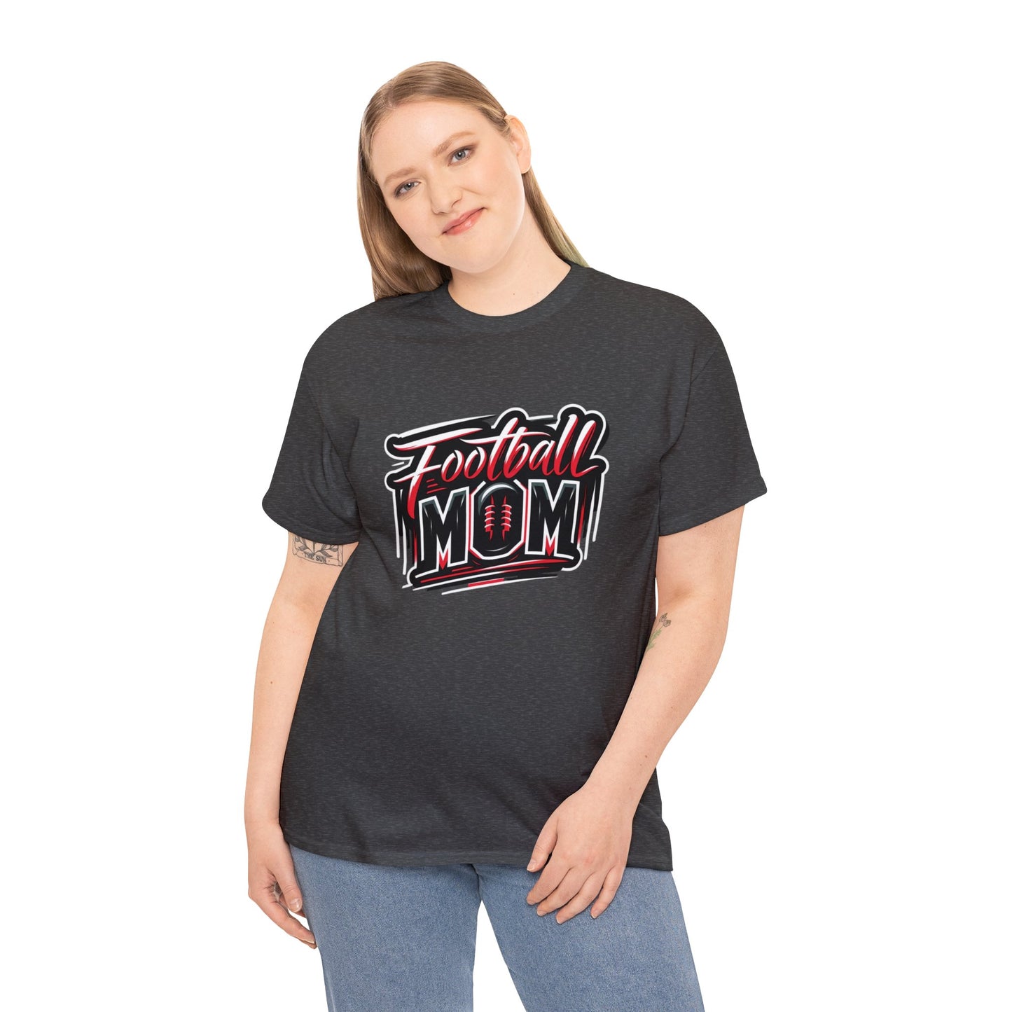 Football Mom Red and Black Design Unisex Heavy Cotton Tee