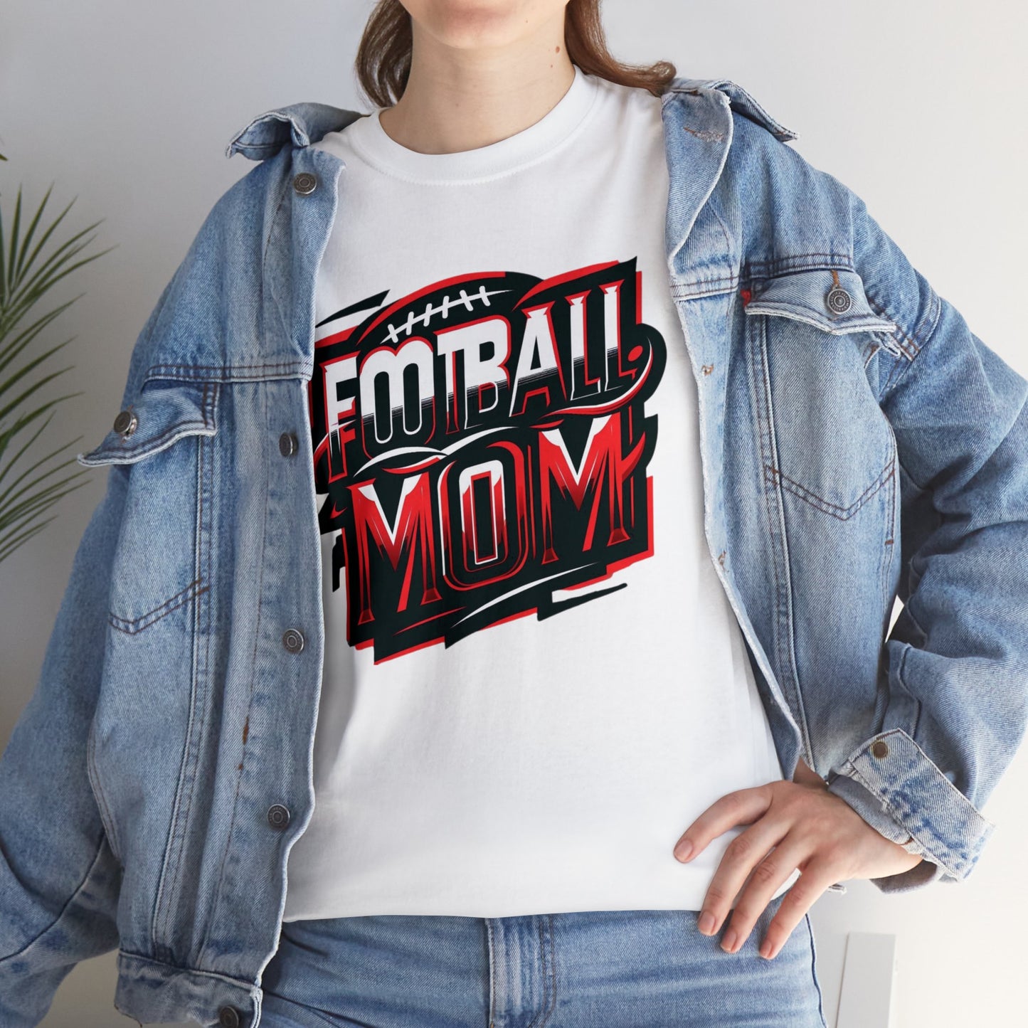 Football Mom Red White and Black Design Unisex Heavy Cotton Tee