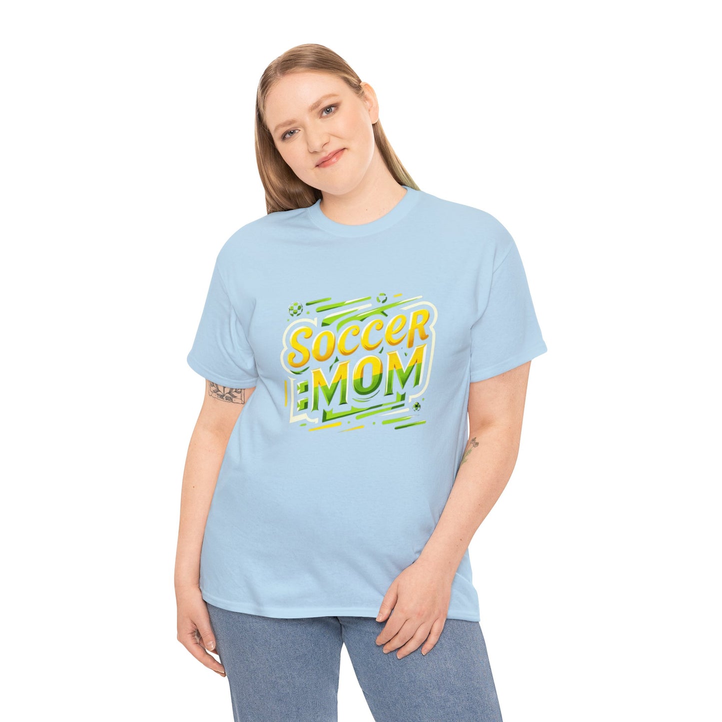 Soccer Mom Yellow and Green Design Unisex Heavy Cotton Tee