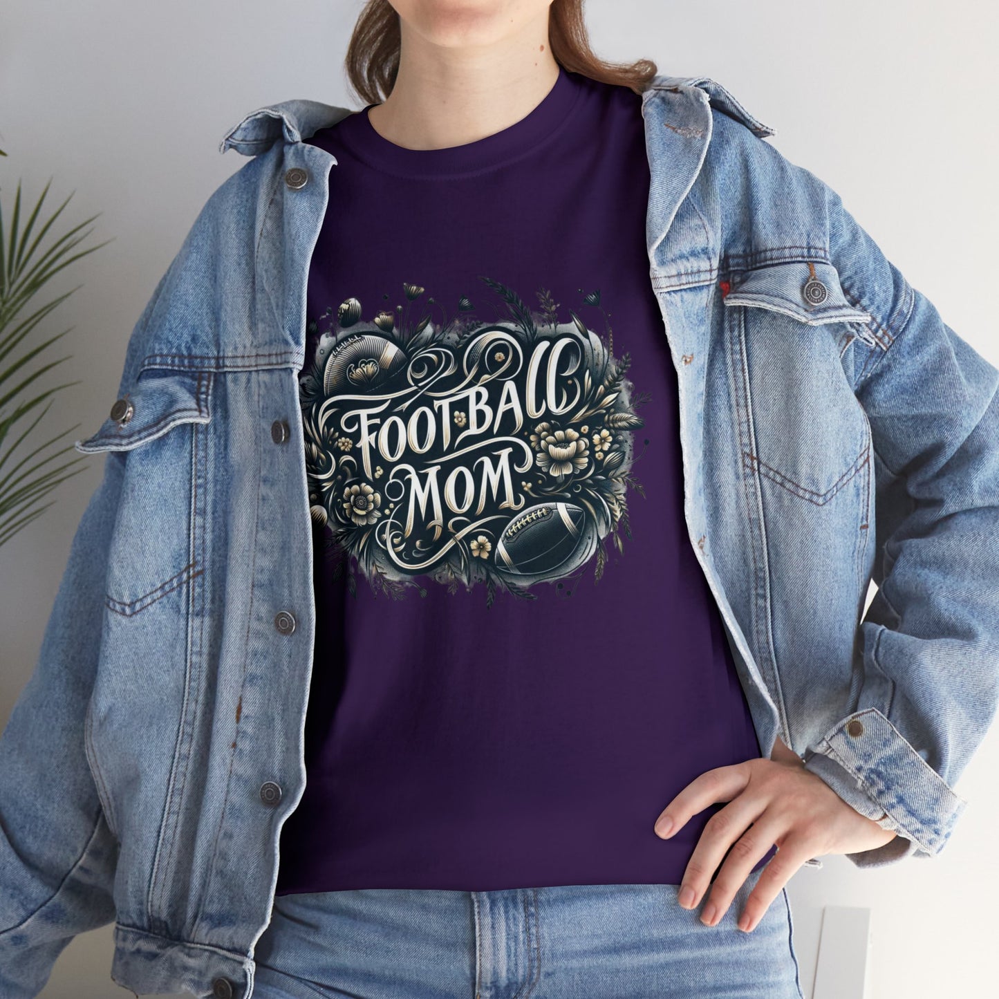 Football Mom Dark Green and White Design Unisex Heavy Cotton Tee