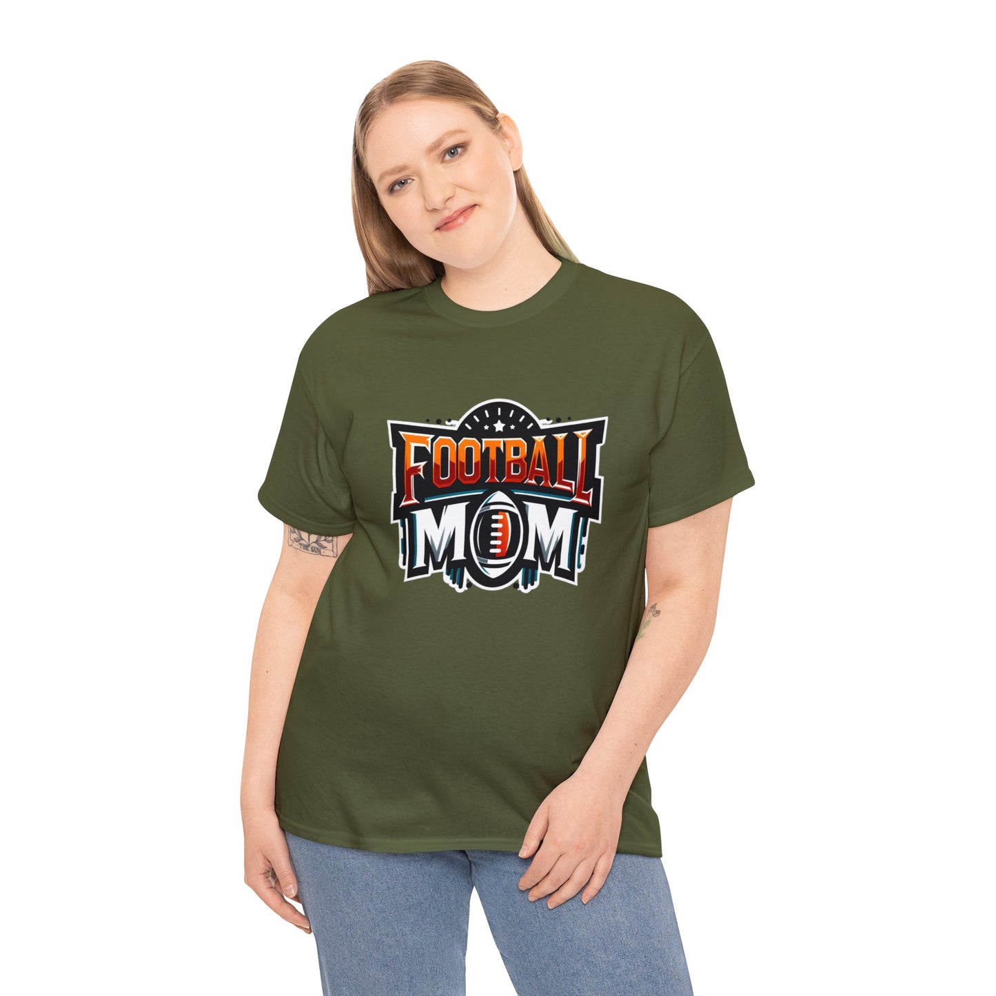 Football Mom Orange White and Red Design Unisex Heavy Cotton Tee