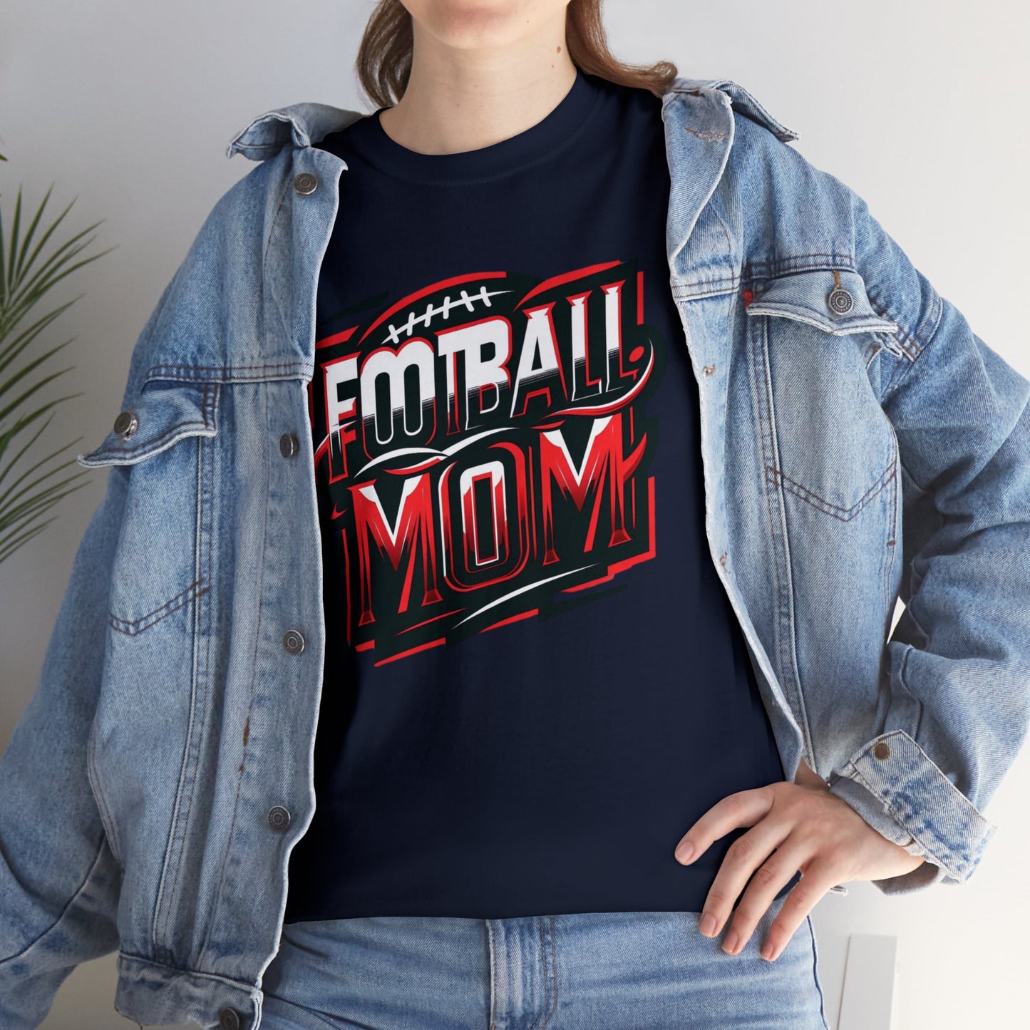 Football Mom Red White and Black Design Unisex Heavy Cotton Tee