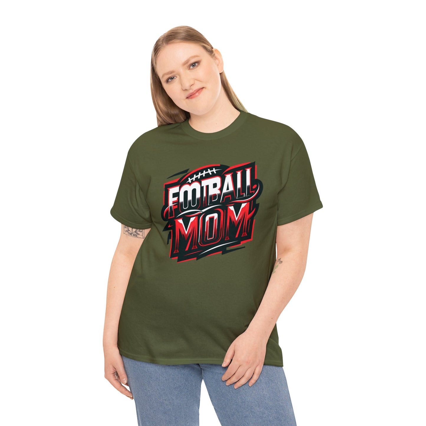 Football Mom Red White and Black Design Unisex Heavy Cotton Tee