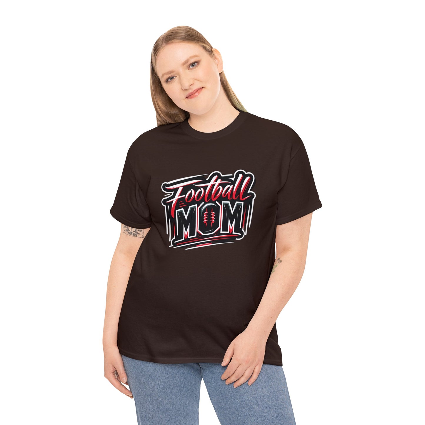 Football Mom Red and Black Design Unisex Heavy Cotton Tee