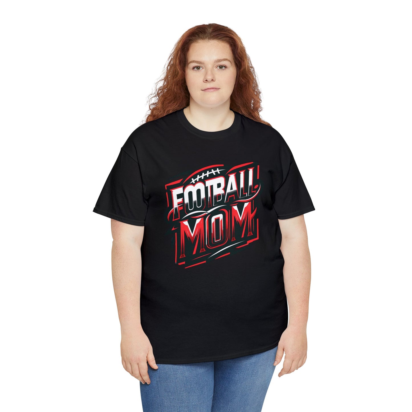 Football Mom Red White and Black Design Unisex Heavy Cotton Tee