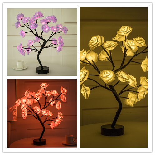 Rose Flower Lamp USB Battery Operated LED Table Lamp Bonsai Tree Night Lights