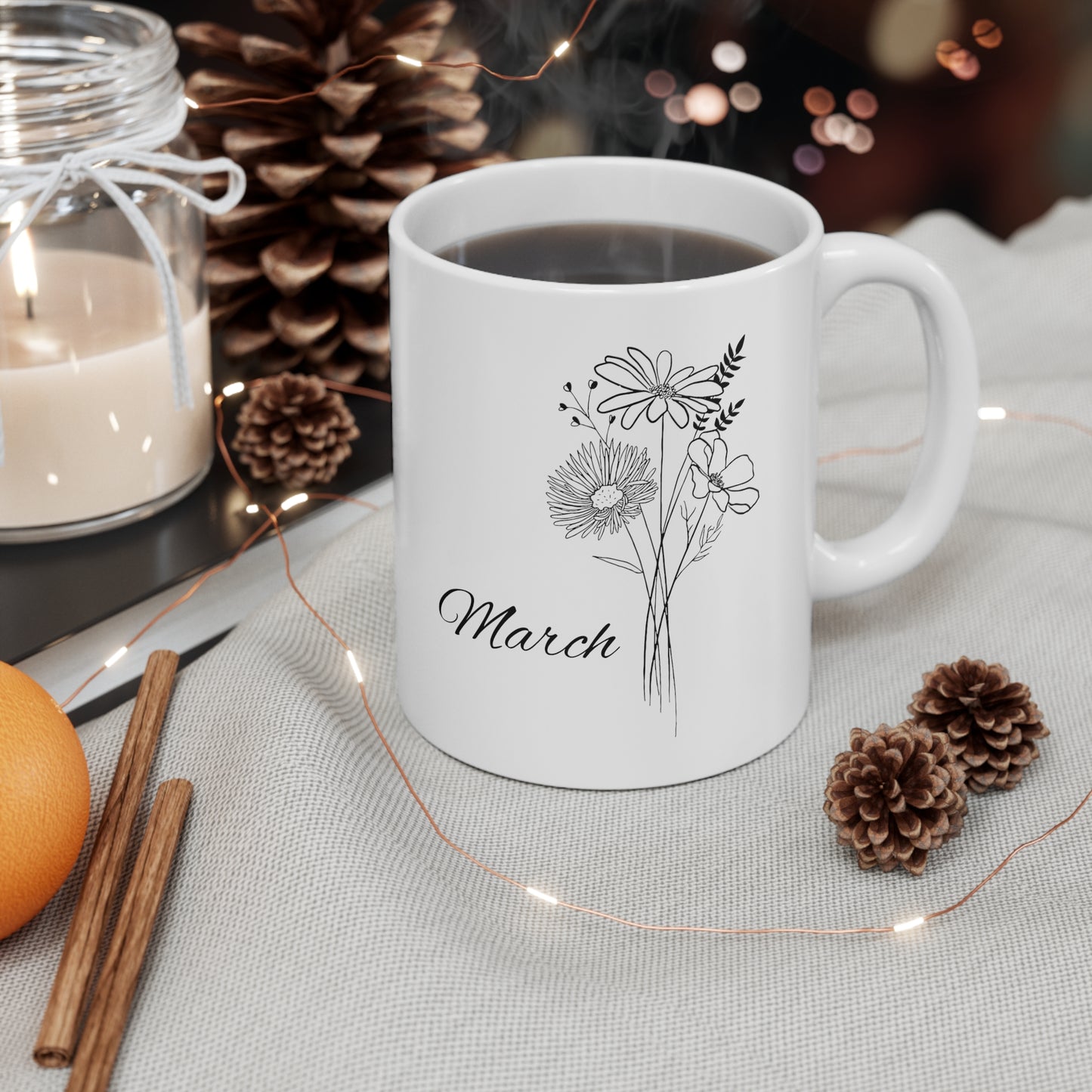 March Birth Month Flower Ceramic Coffee Mug