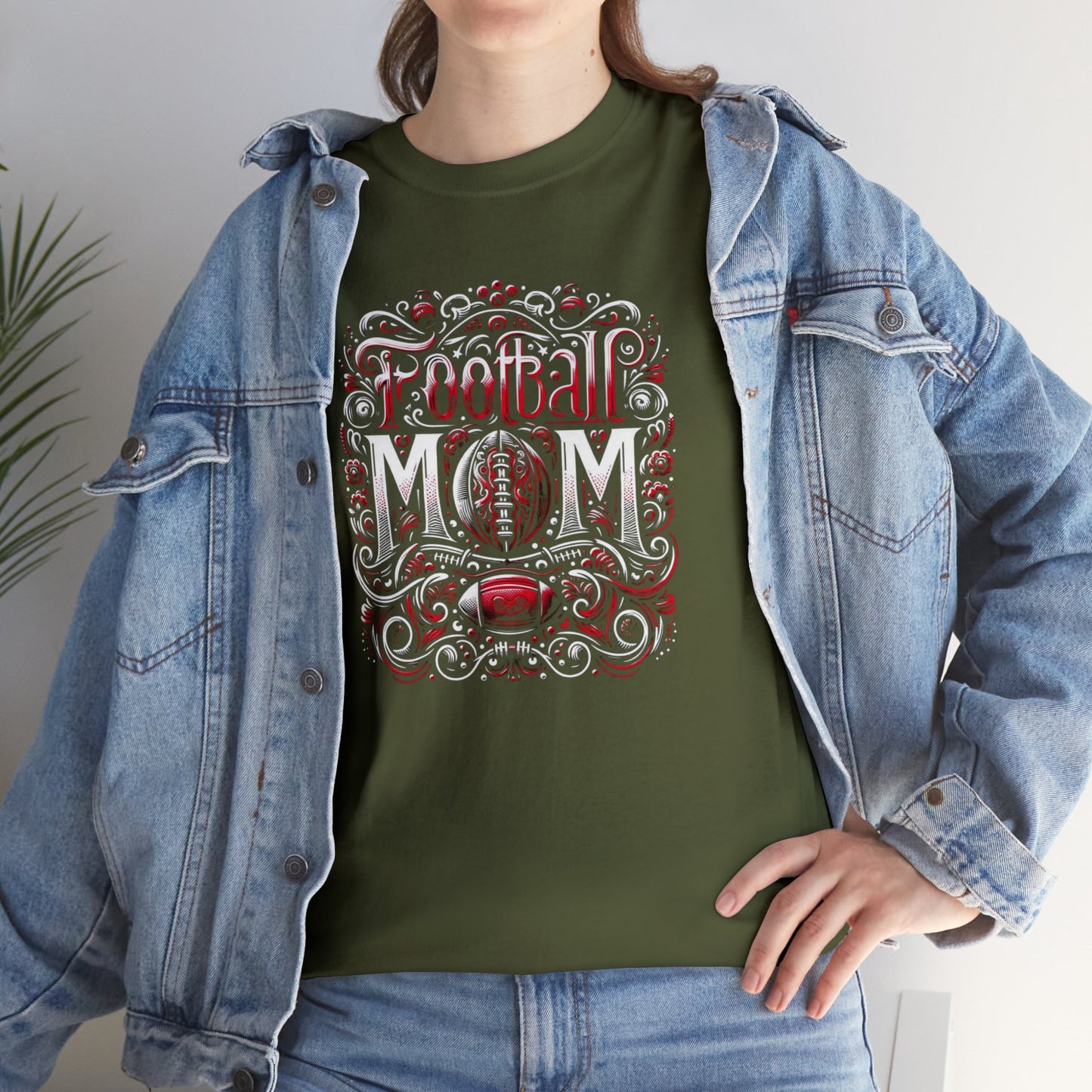 Football Mom Red and White Design Unisex Heavy Cotton Tee