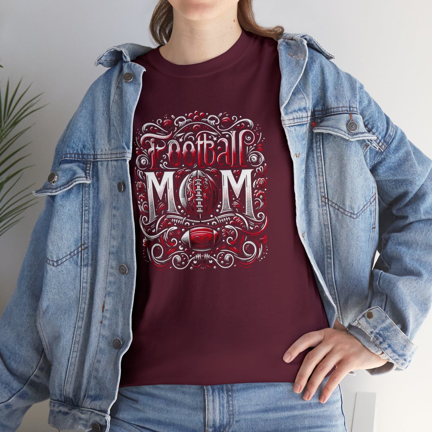 Football Mom Red and White Design Unisex Heavy Cotton Tee