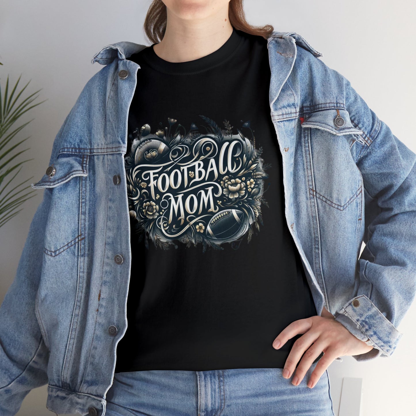 Football Mom Dark Green and White Design Unisex Heavy Cotton Tee