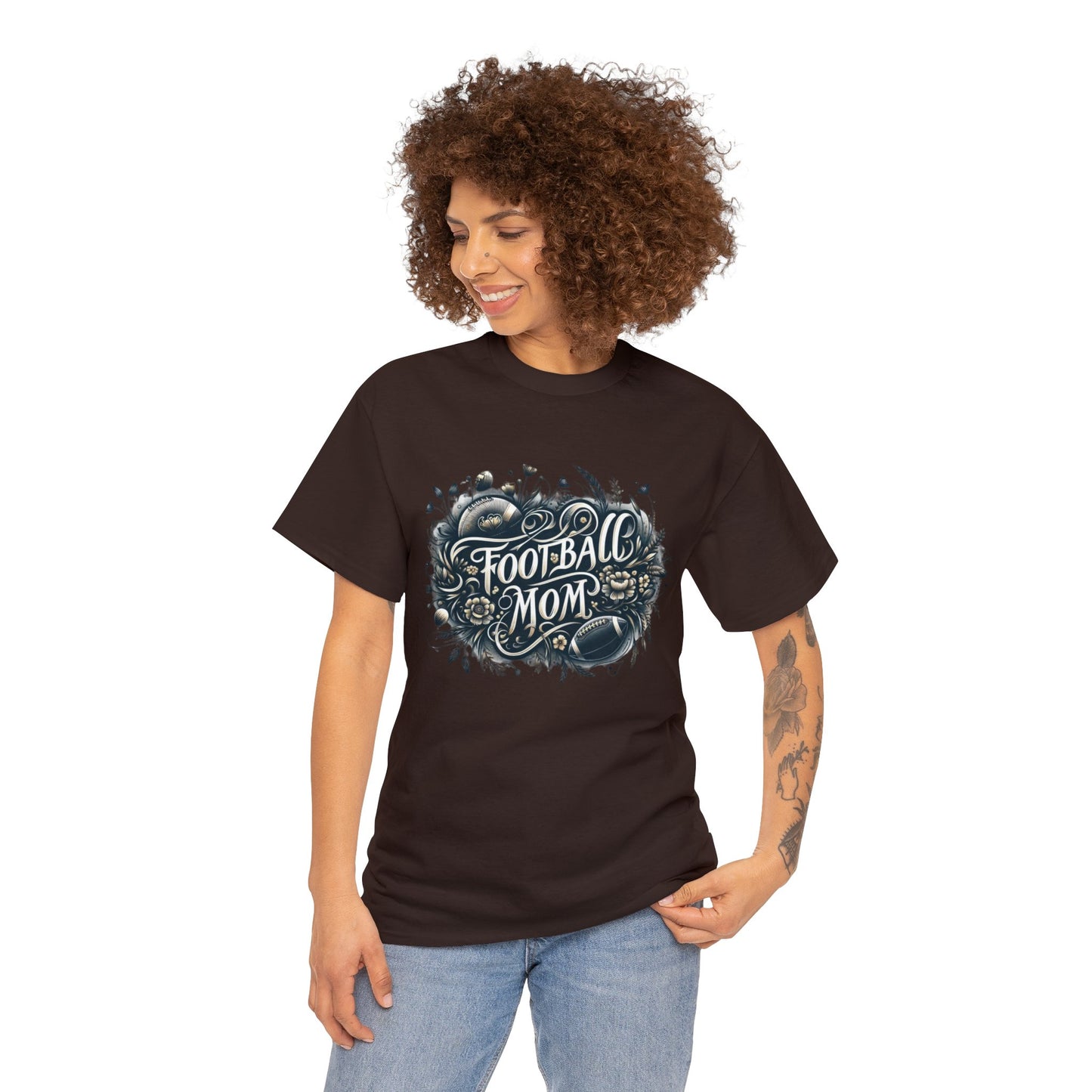 Football Mom Dark Green and White Design Unisex Heavy Cotton Tee