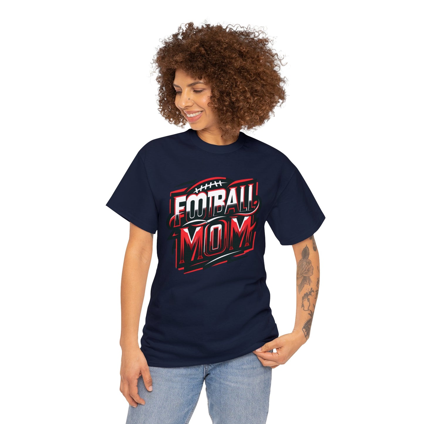 Football Mom Red White and Black Design Unisex Heavy Cotton Tee