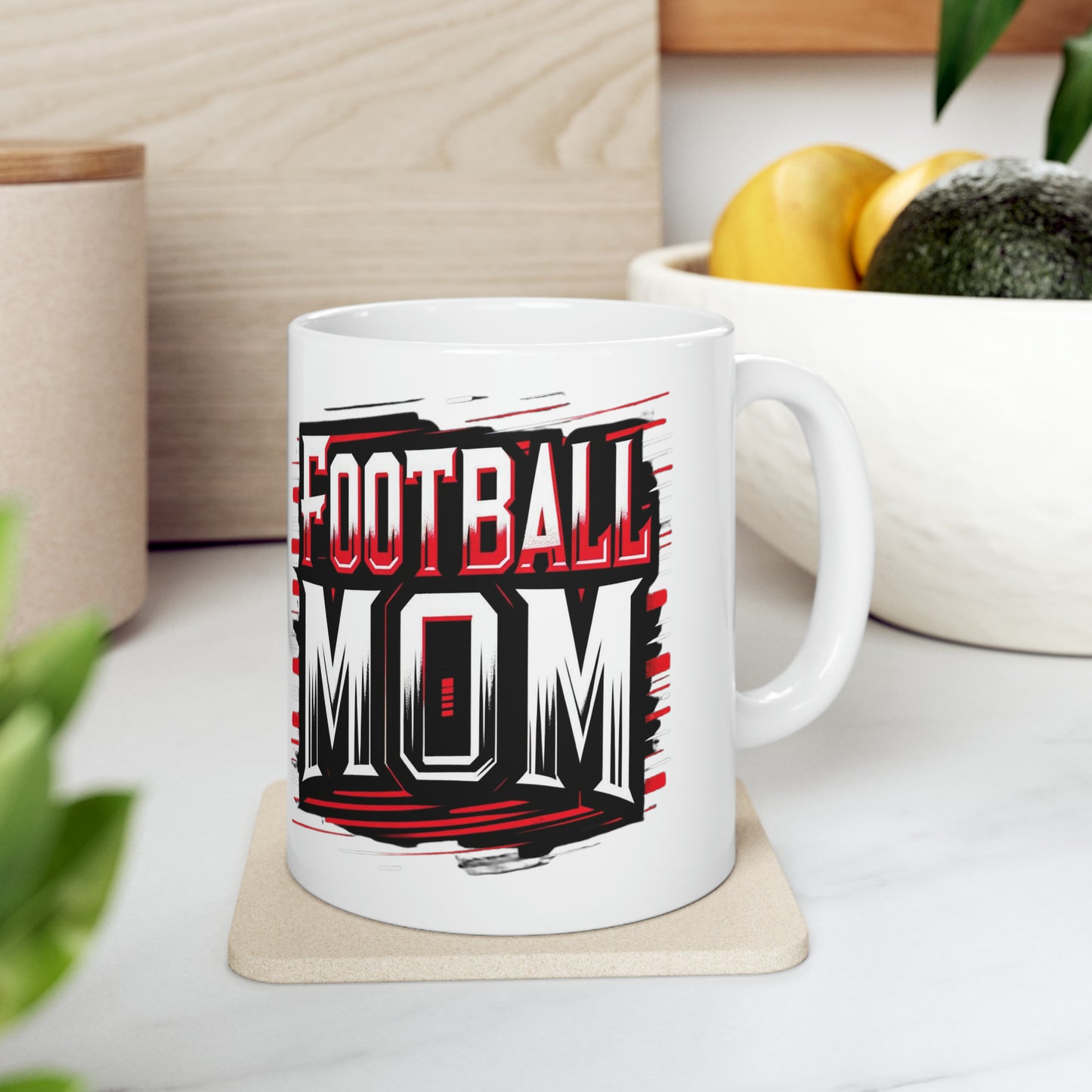 Football Mom Red White and Black Design Ceramic Mug (11oz)