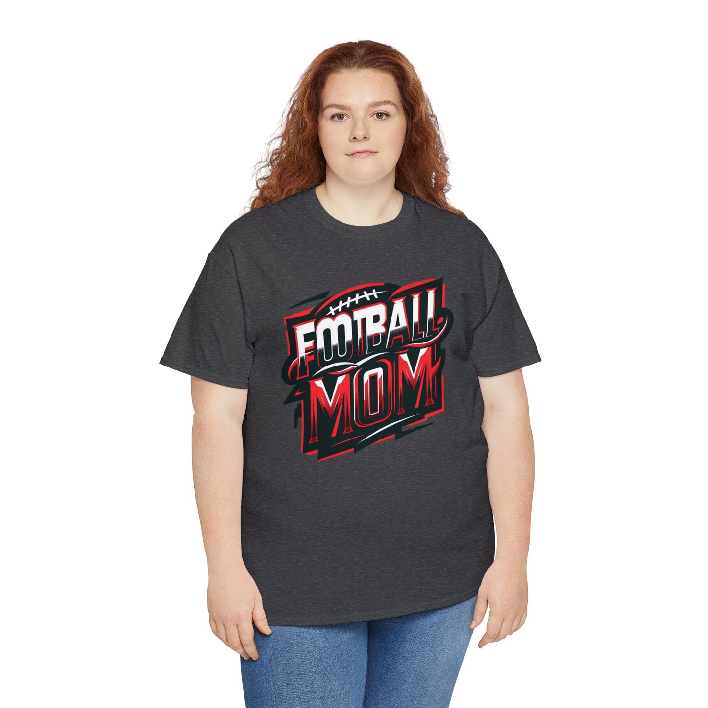 Football Mom Red White and Black Design Unisex Heavy Cotton Tee