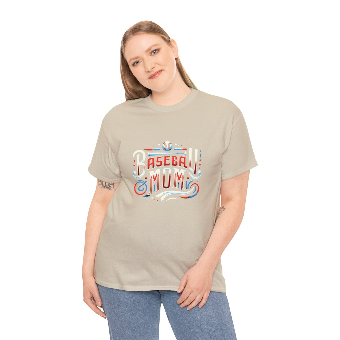 Baseball Mom Red, White and Blue Unisex Heavy Cotton Tee