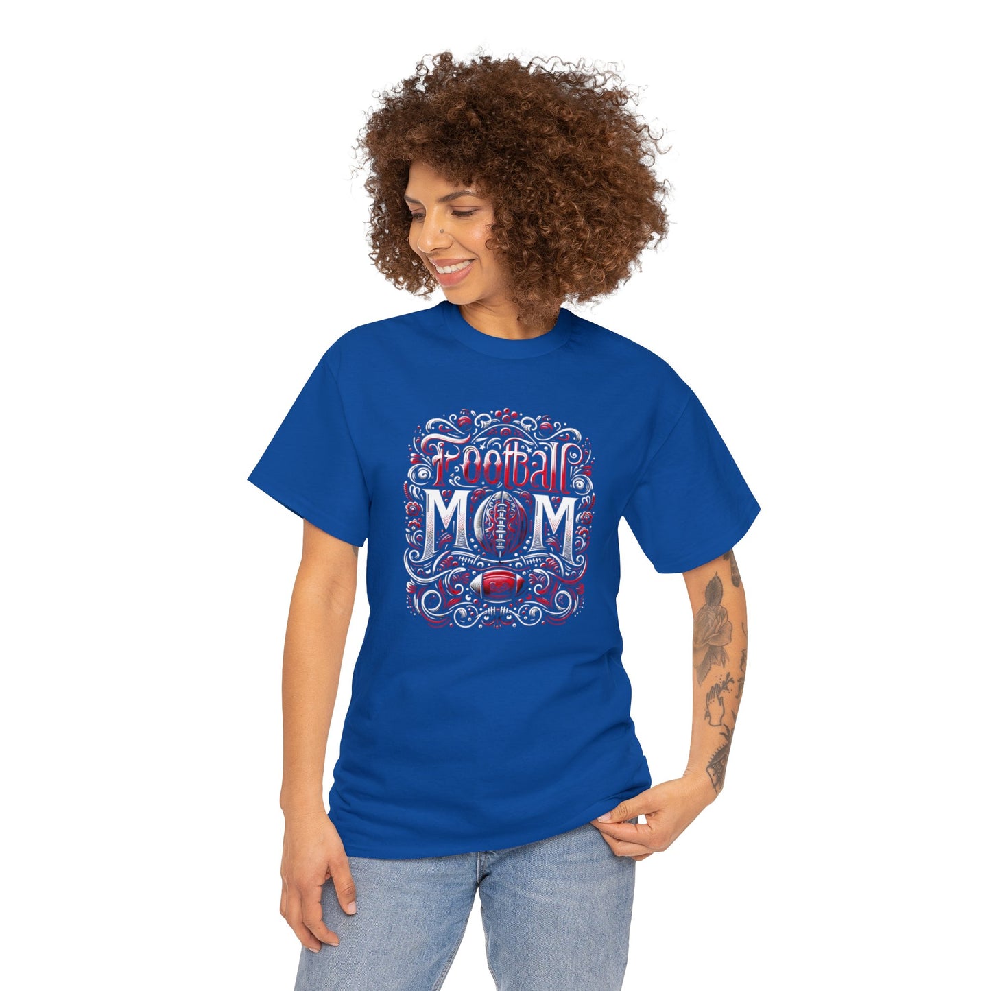 Football Mom Red and White Design Unisex Heavy Cotton Tee