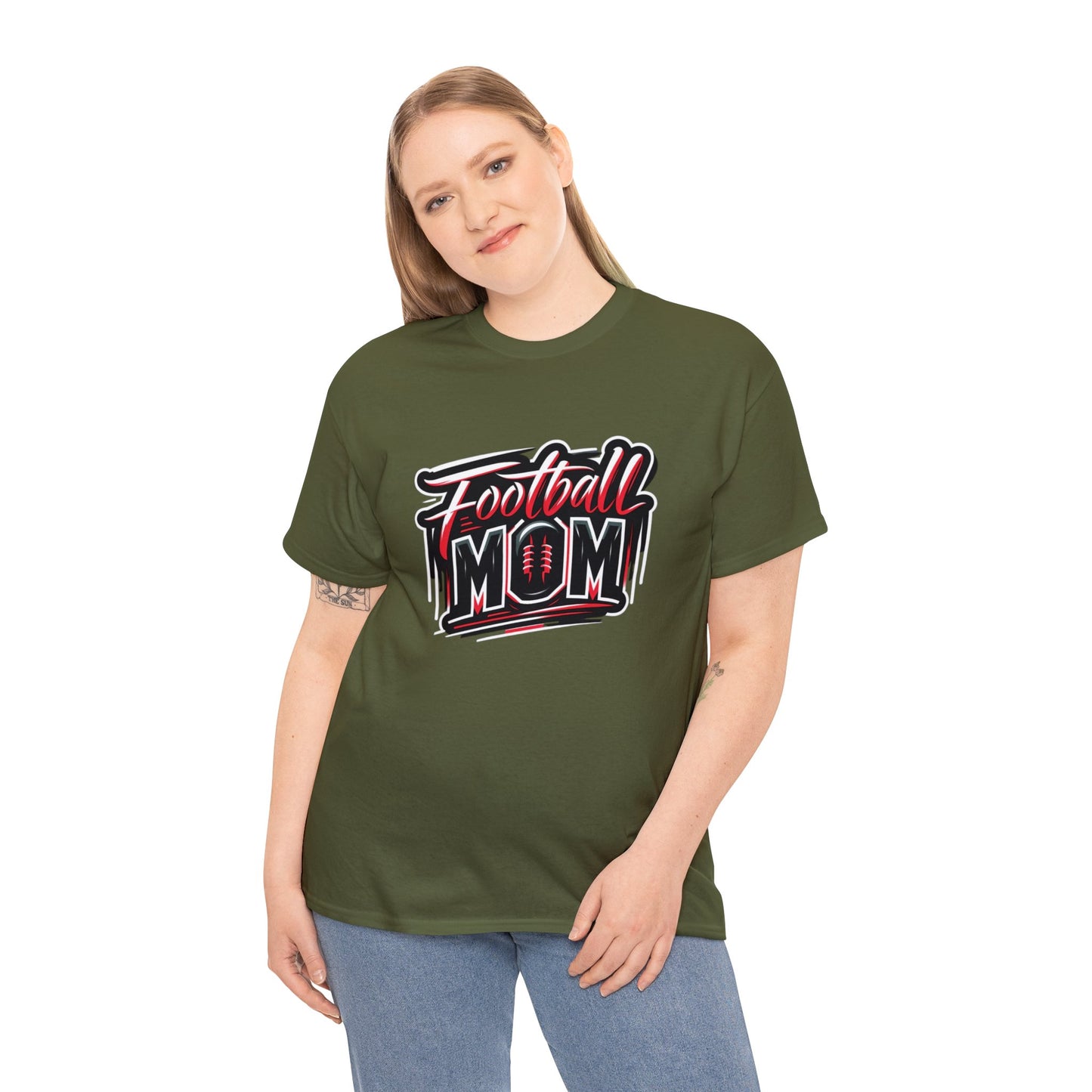 Football Mom Red and Black Design Unisex Heavy Cotton Tee