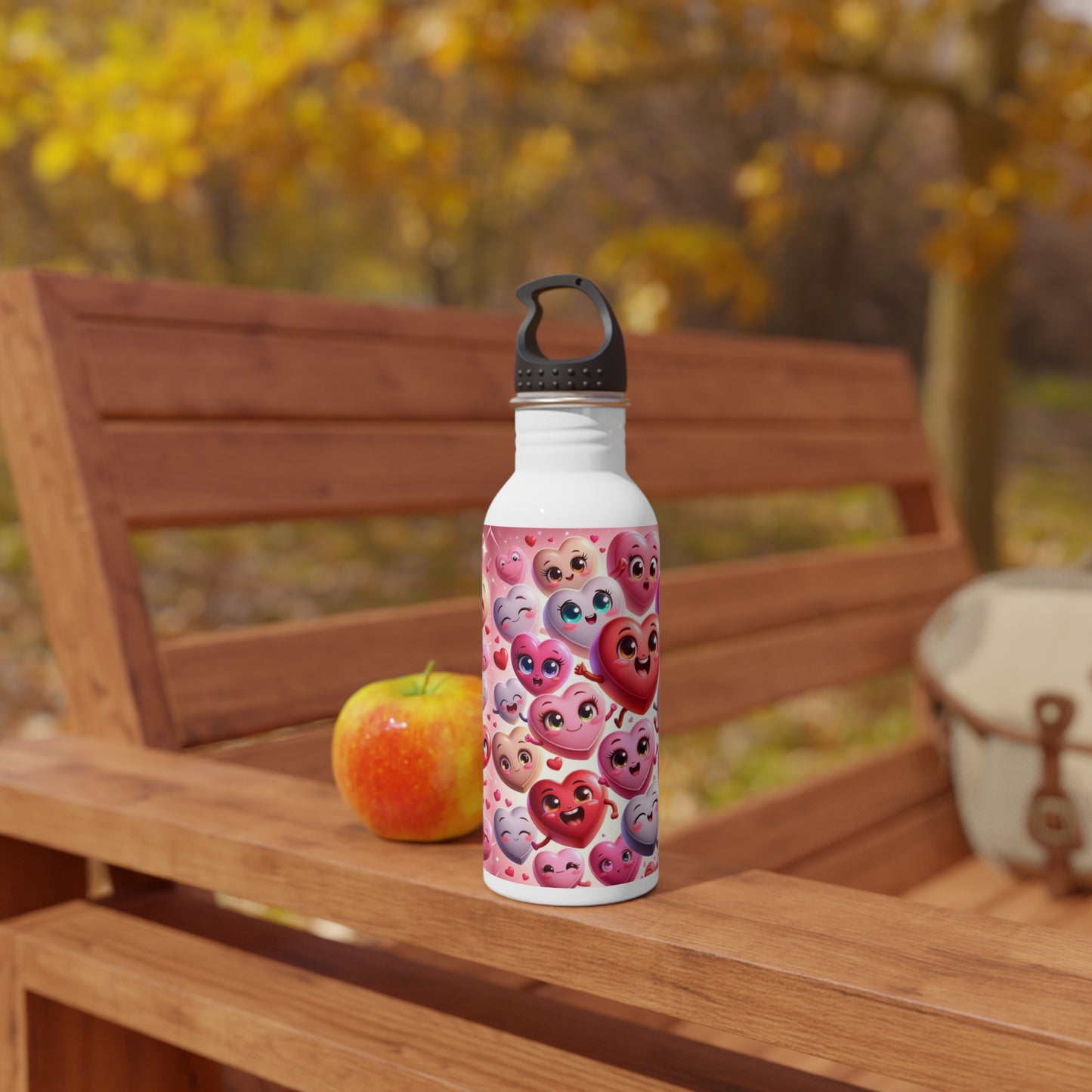 Valentine's Day Stainless Steel Water Bottle with Hearts White