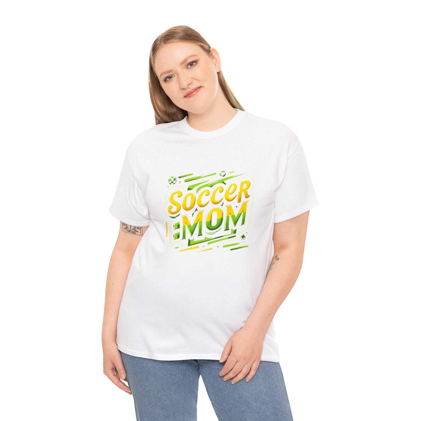 Soccer Mom Yellow and Green Design Unisex Heavy Cotton Tee