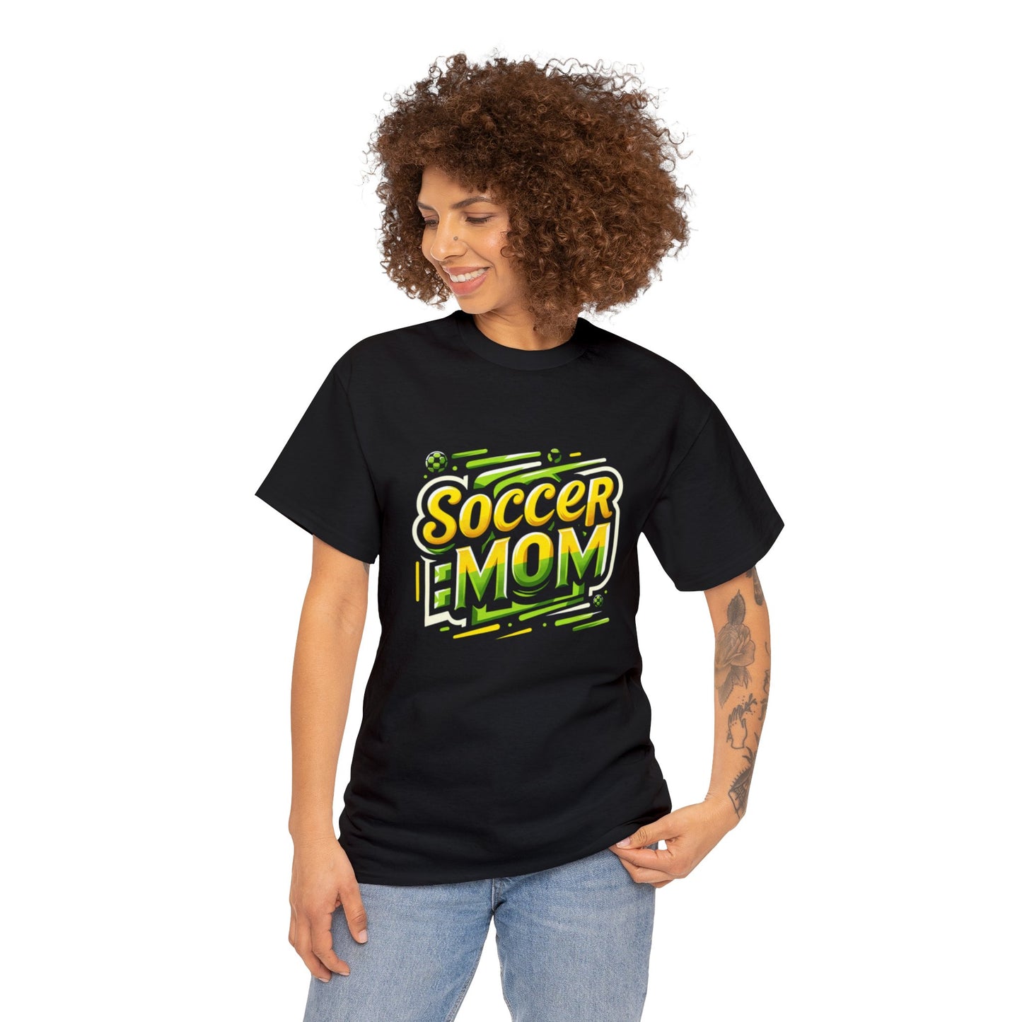 Soccer Mom Yellow and Green Design Unisex Heavy Cotton Tee