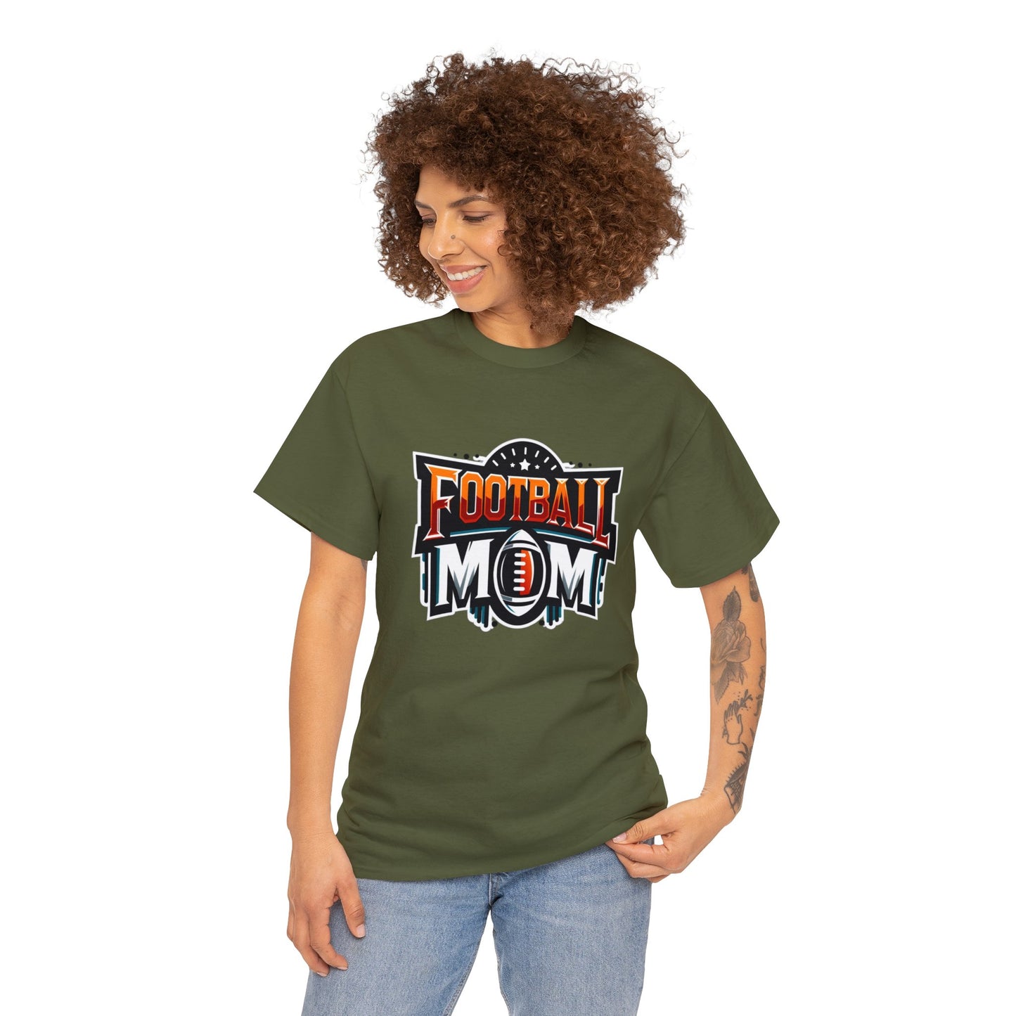 Football Mom Orange White and Red Design Unisex Heavy Cotton Tee