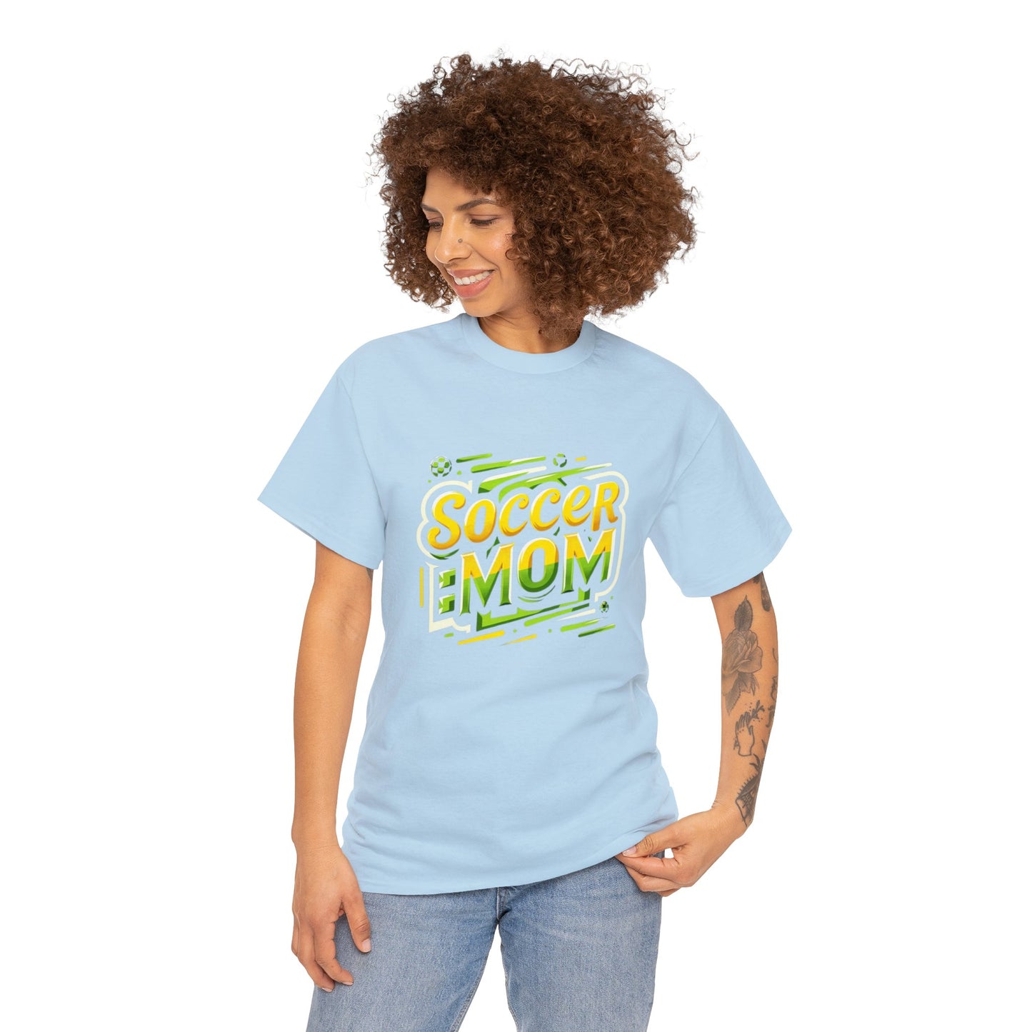 Soccer Mom Yellow and Green Design Unisex Heavy Cotton Tee