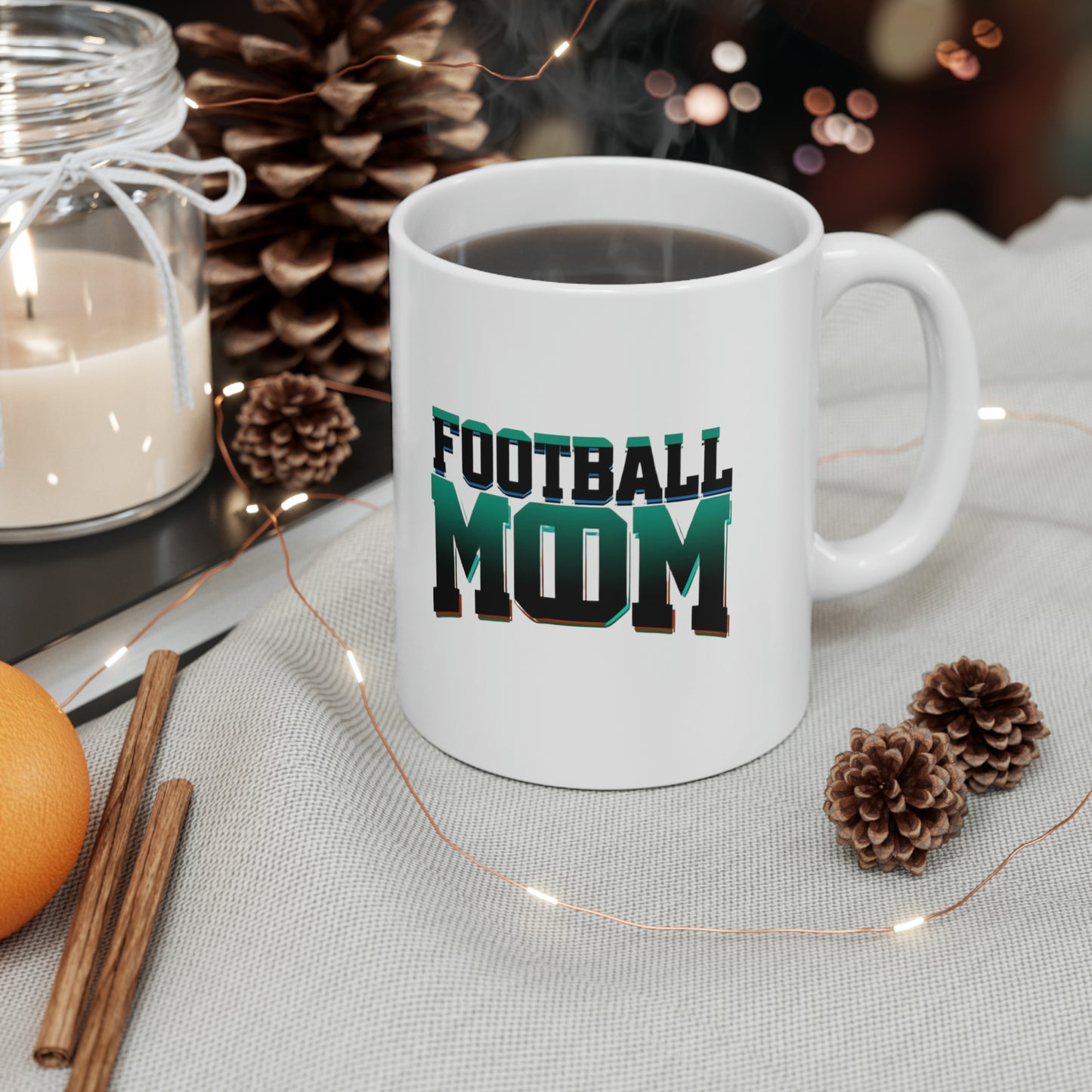 Football Mom Green and Black Design Ceramic Mug (11oz)