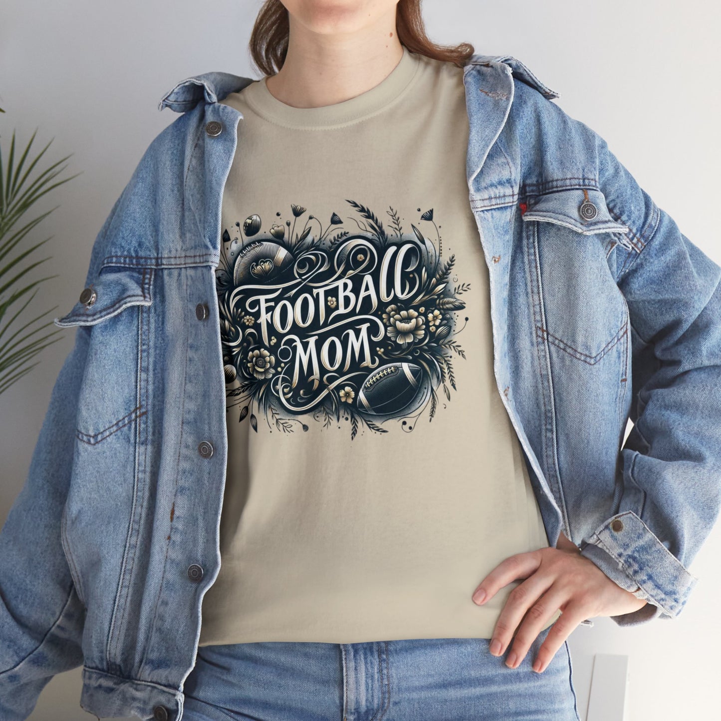 Football Mom Dark Green and White Design Unisex Heavy Cotton Tee