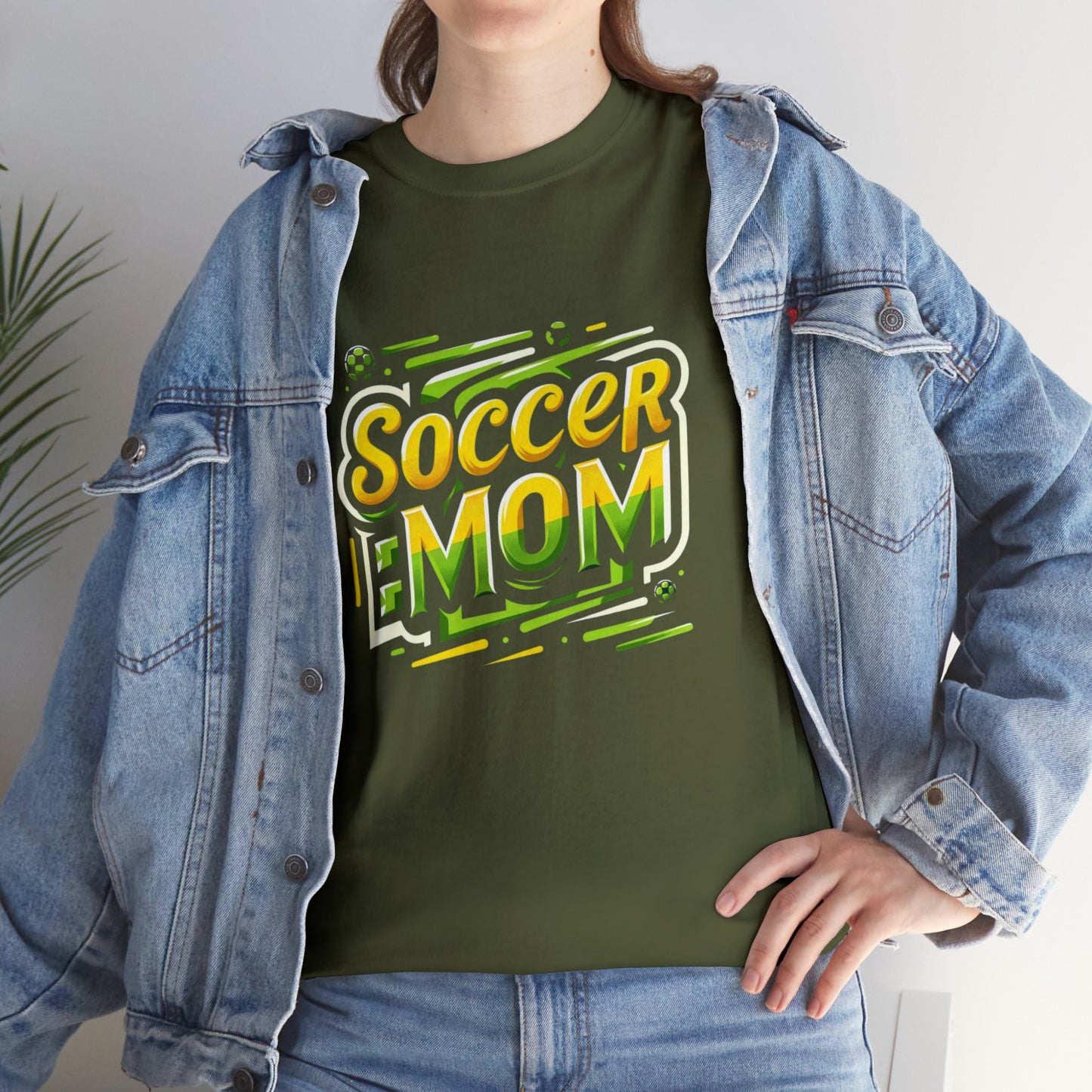 Soccer Mom Yellow and Green Design Unisex Heavy Cotton Tee