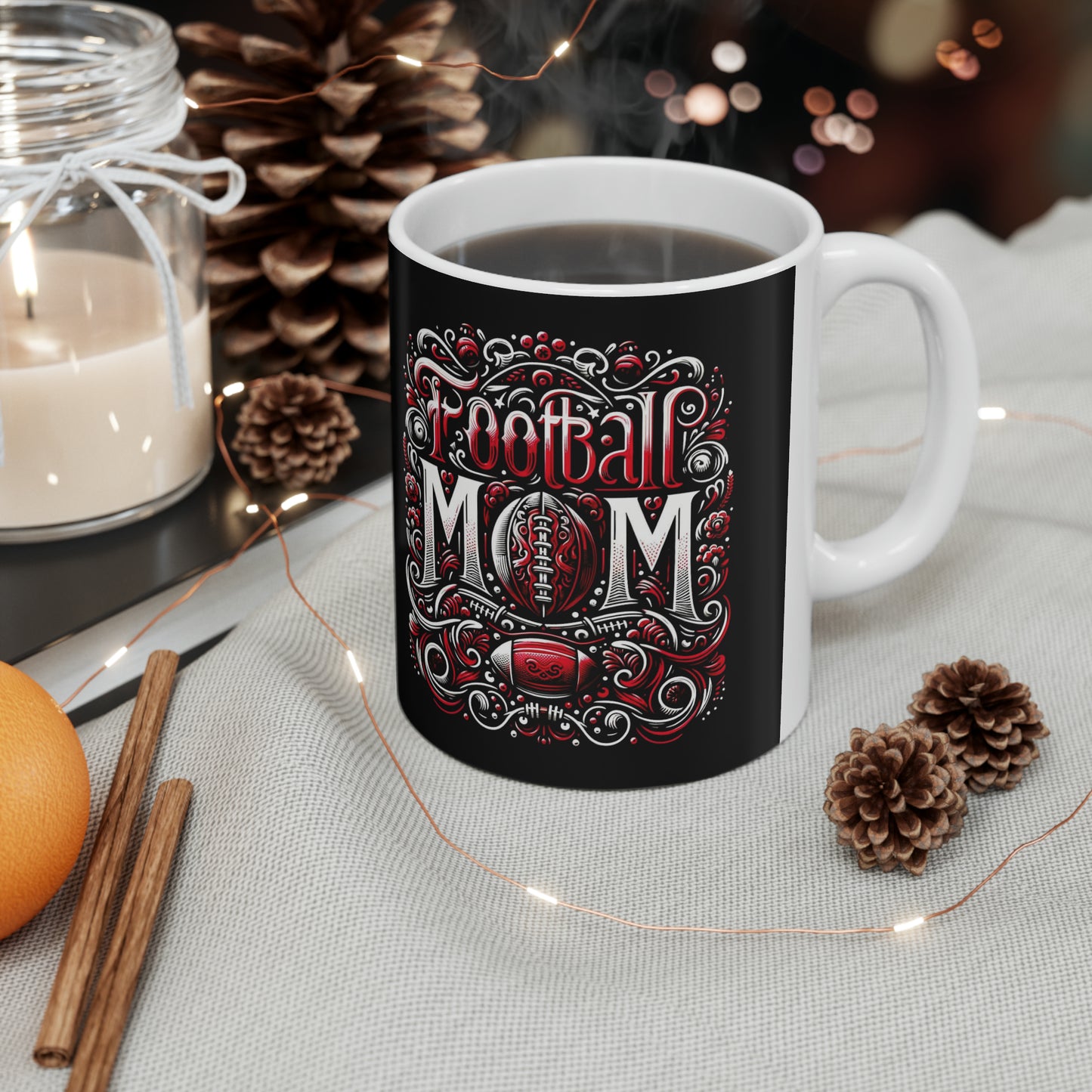 Football Mom Red White and Black Ceramic Mug (11oz)