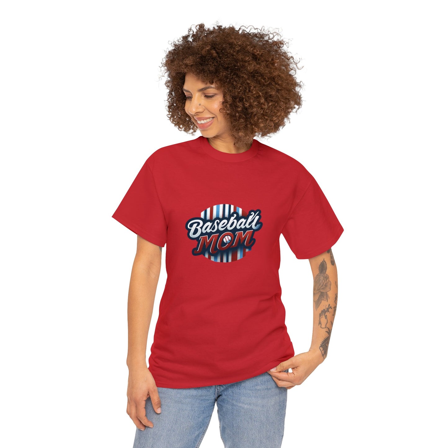 Baseball Mom Red and White Design Unisex Heavy Cotton Tee