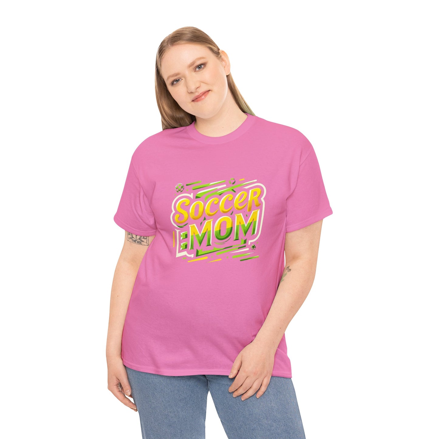 Soccer Mom Yellow and Green Design Unisex Heavy Cotton Tee