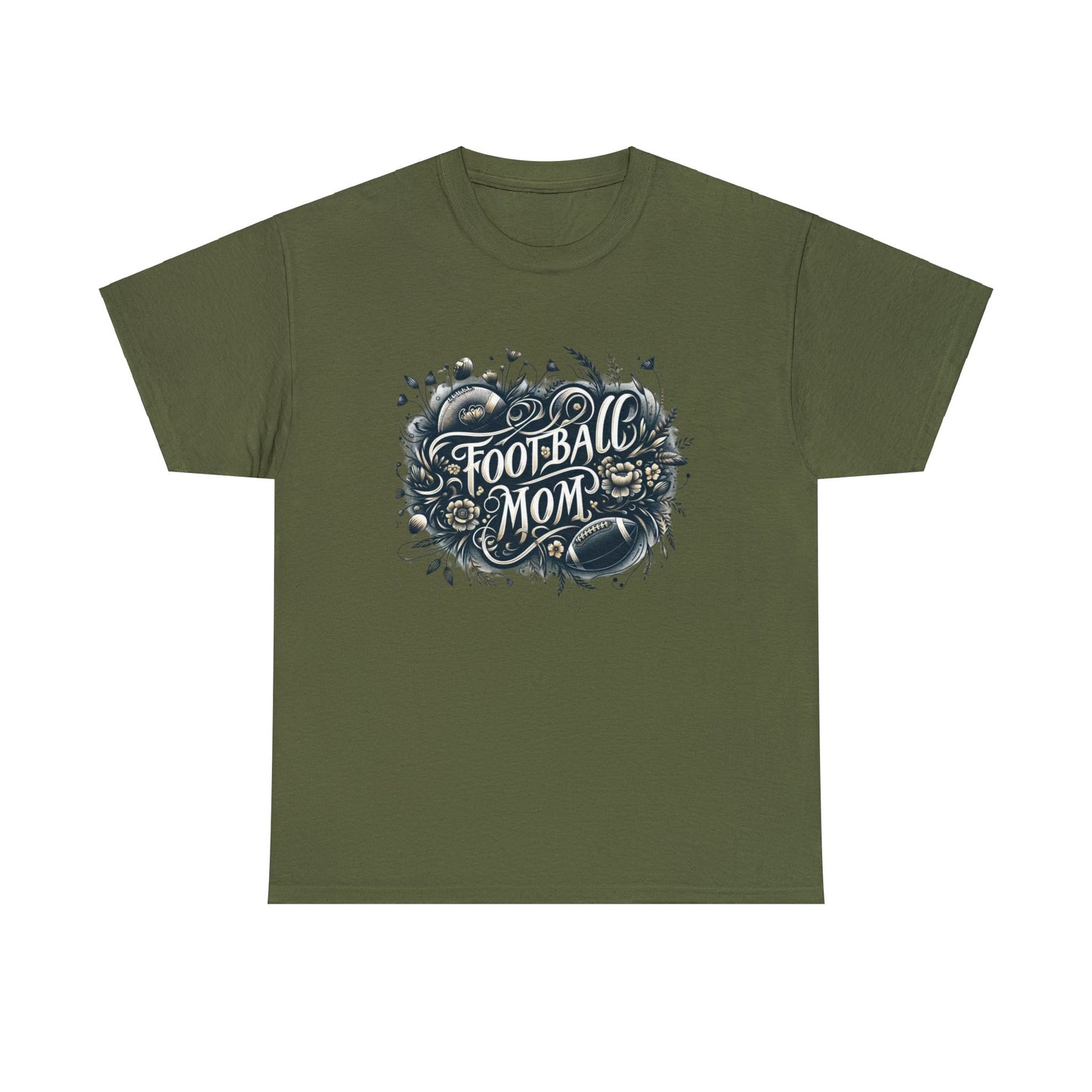 Football Mom Dark Green and White Design Unisex Heavy Cotton Tee