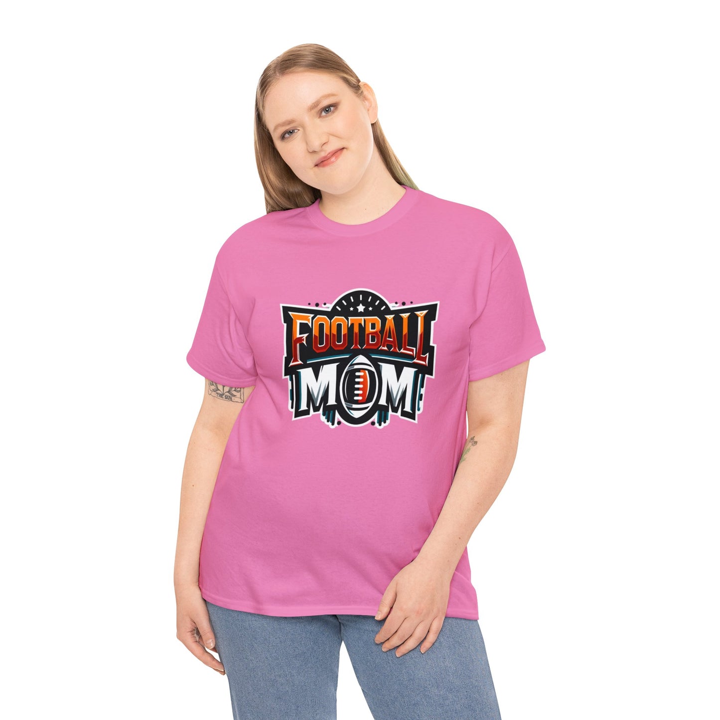 Football Mom Orange White and Red Design Unisex Heavy Cotton Tee